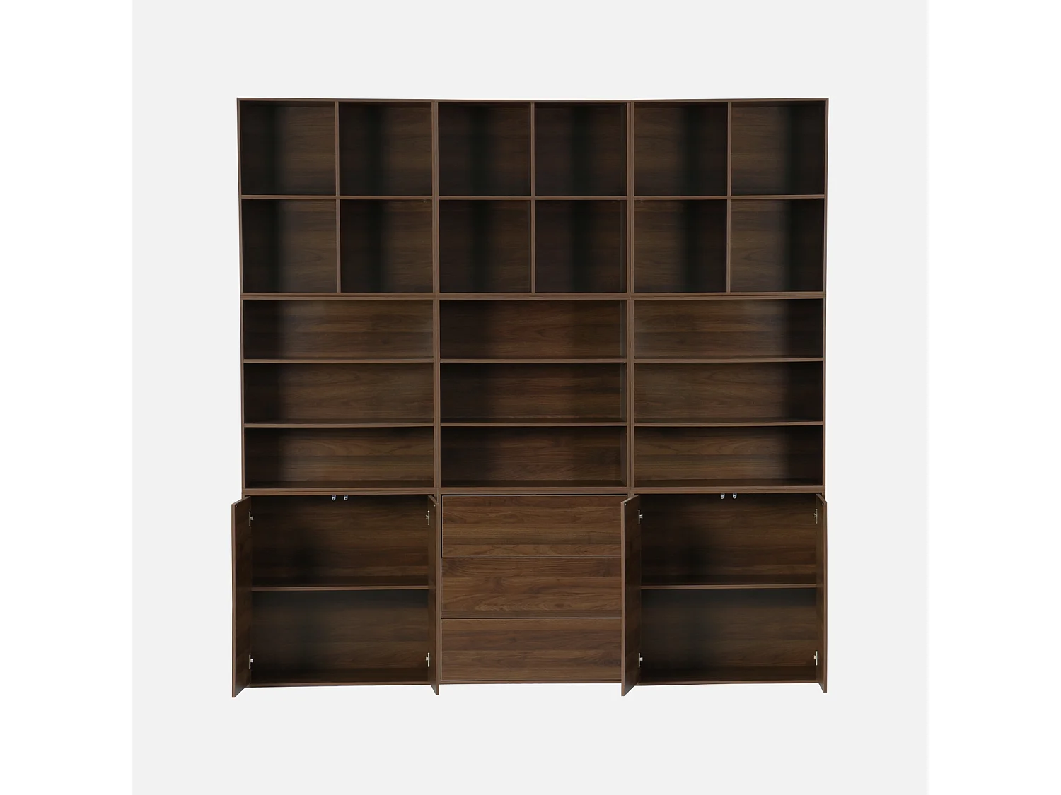 Kit étagère. bibliothèque décor bois noyer 9 éléments 100% modulable L 210 x P 35 x H 210cm - Kompo