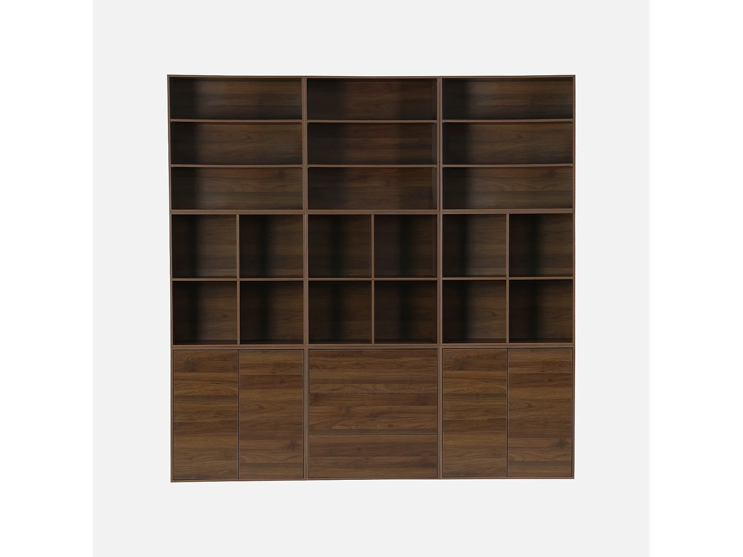 Kit étagère. bibliothèque décor bois noyer 9 éléments 100% modulable L 210 x P 35 x H 210cm - Kompo