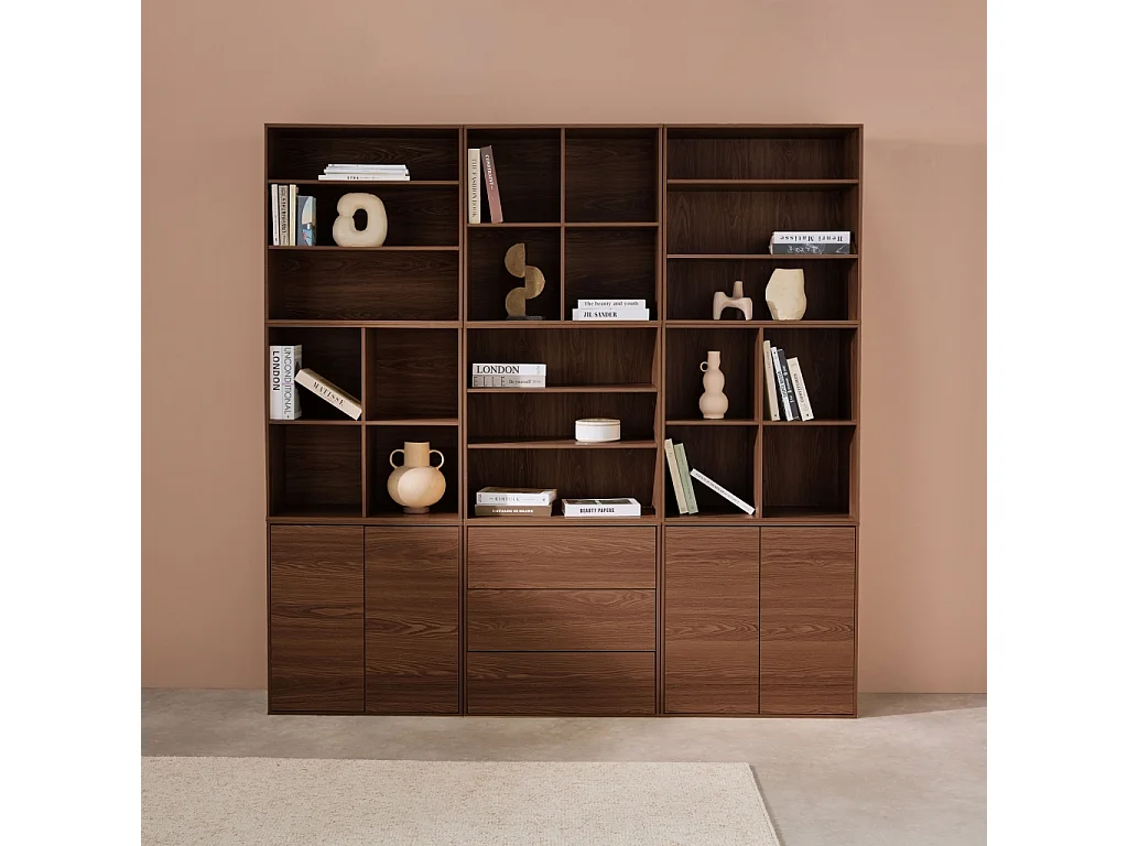 Libreria modulabile decorazione legno 9 elementi, marrone