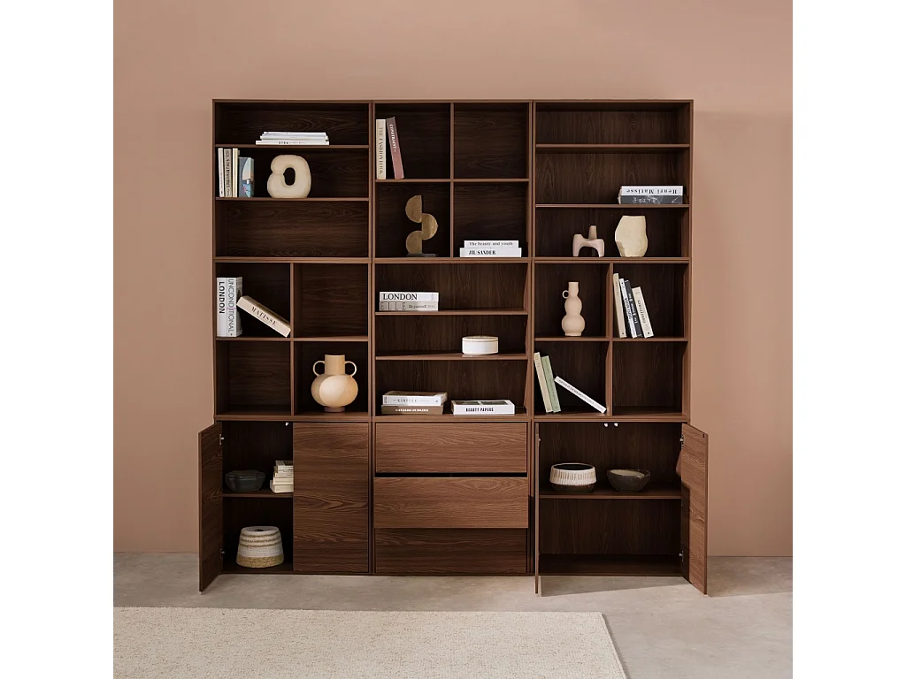 Libreria modulabile decorazione legno 9 elementi, marrone