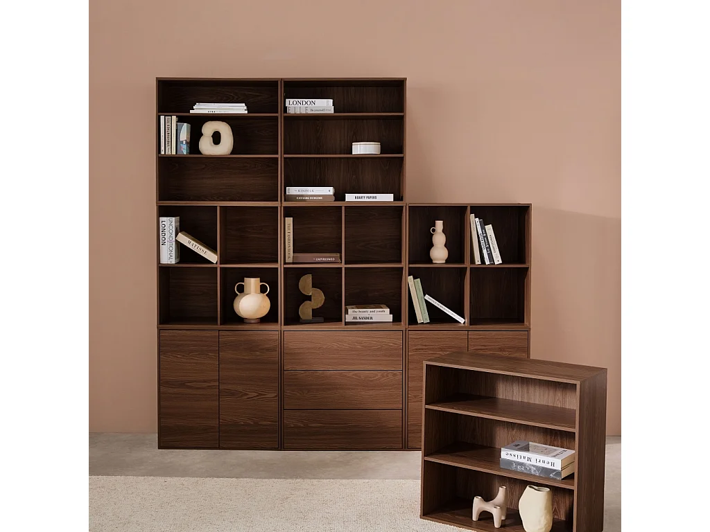 Libreria modulabile decorazione legno 9 elementi, marrone