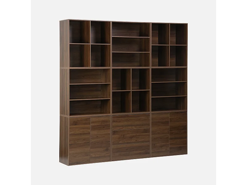 Kit étagère. bibliothèque décor bois noyer 9 éléments 100% modulable L 210 x P 35 x H 210cm - Kompo