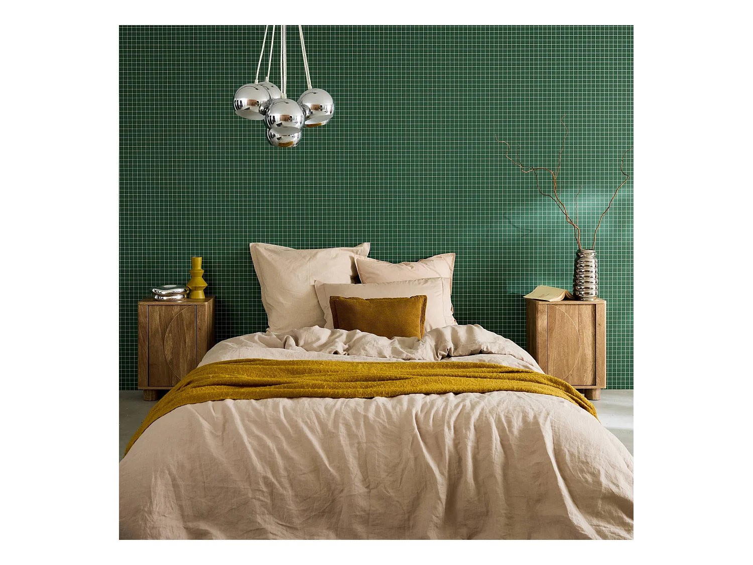 Lot de 2 tables de chevet décor bois de manguier 1 porte réversible Pondi