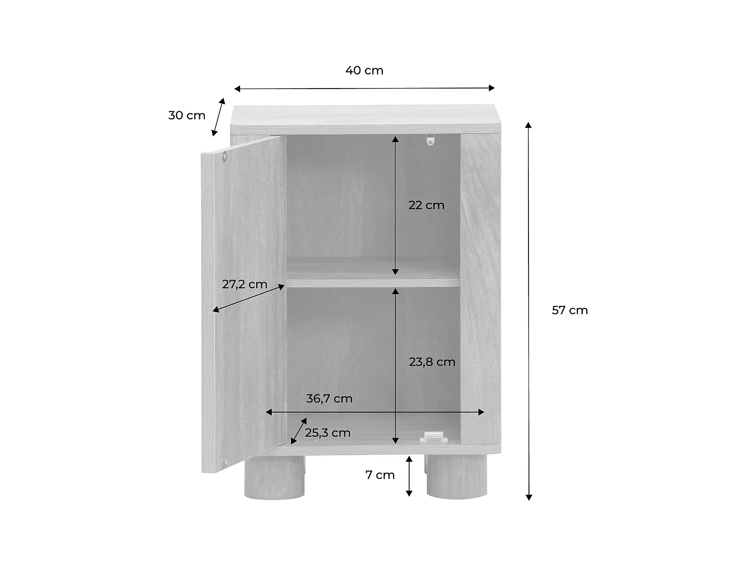 Lot de 2 tables de chevet décor bois de manguier 1 porte réversible Pondi