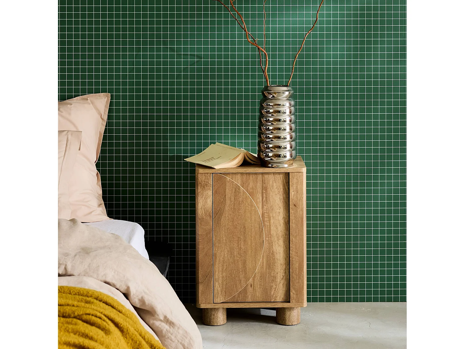 Lot de 2 tables de chevet décor bois de manguier 1 porte réversible Pondi