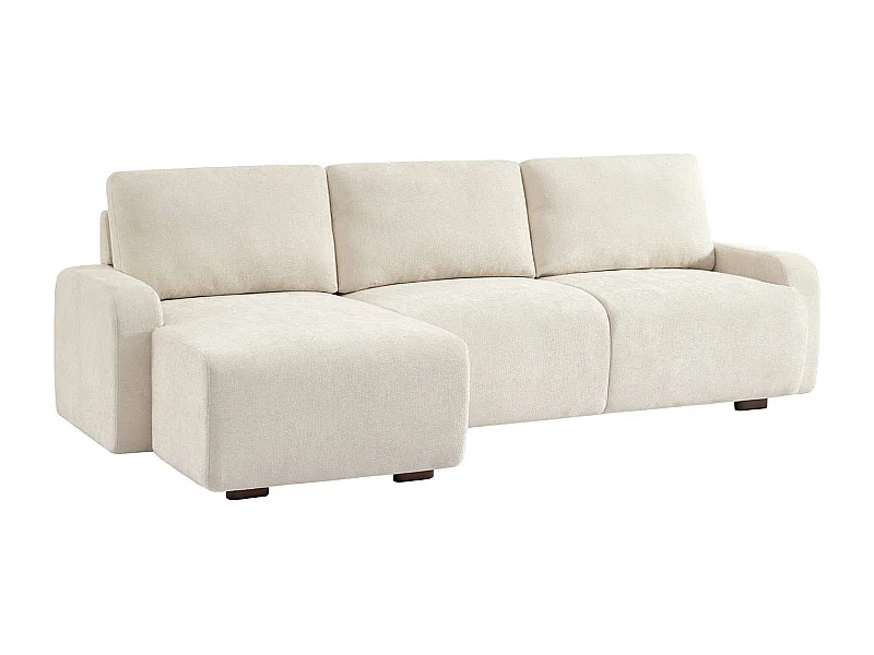 Divano angolare sinistro in tessuto semplice, 3 posti, bianco sporco