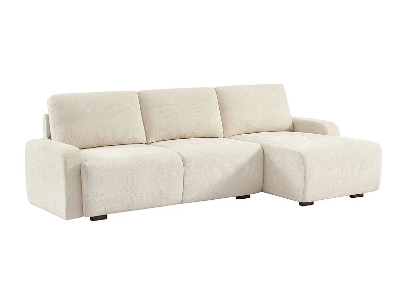 Divano angolare destro 3 posti tessuto, bianco sporco