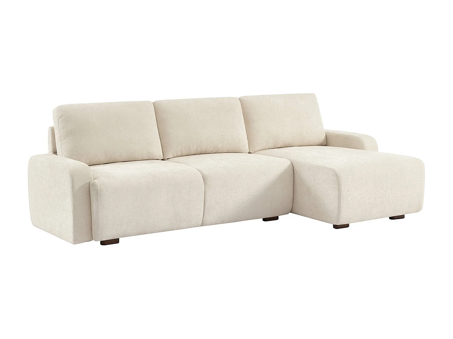 Divano angolare destro 3 posti tessuto, bianco sporco