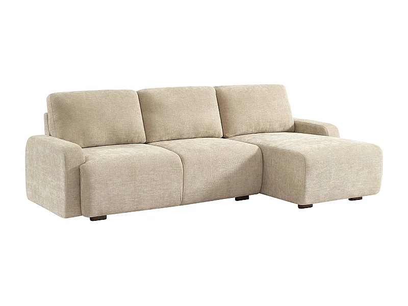 Sofá de esquina derecha de tela liso, 3 plazas beige