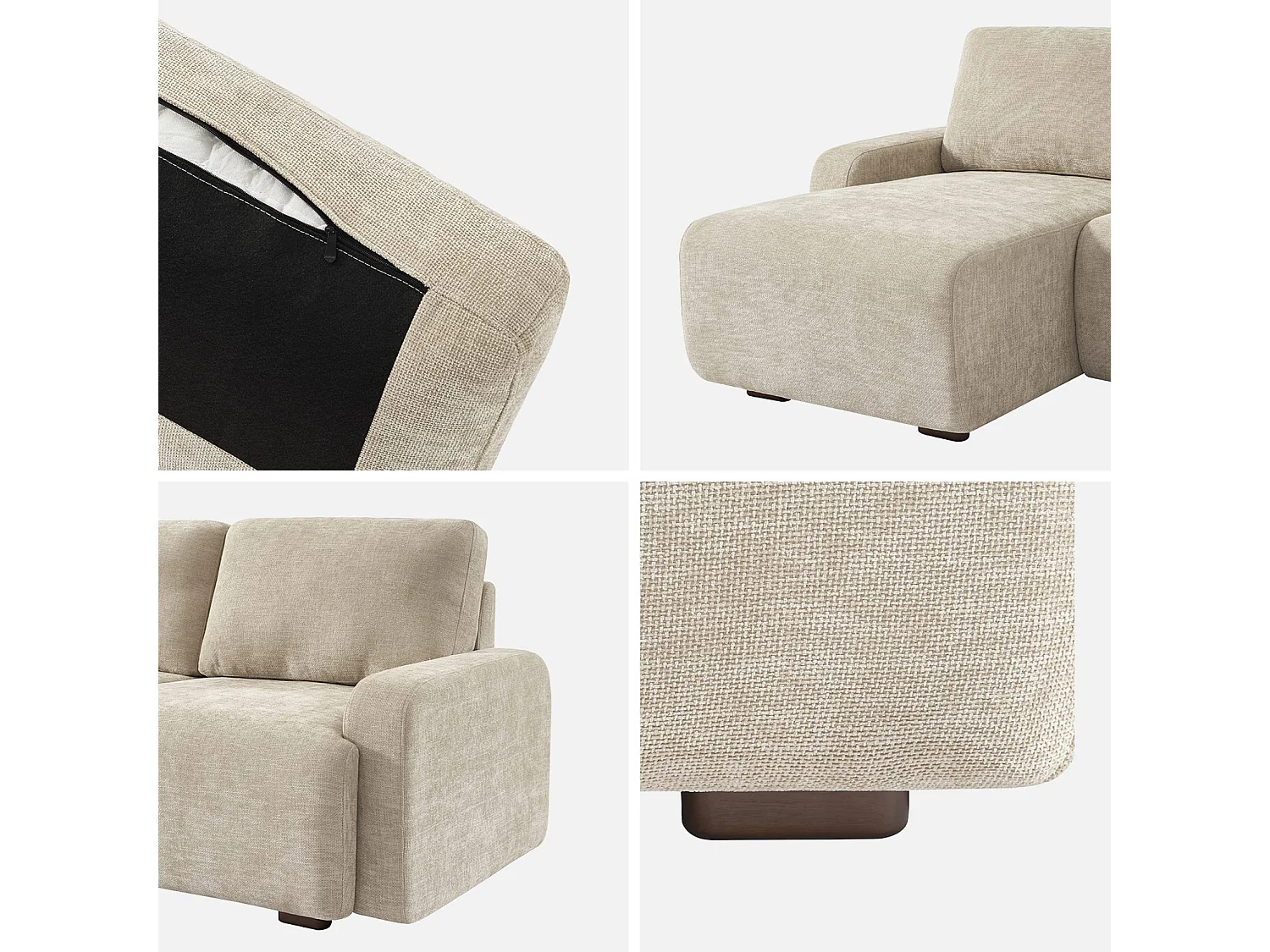 Divano angolare sinistro in tessuto semplice, 3 posti, beige