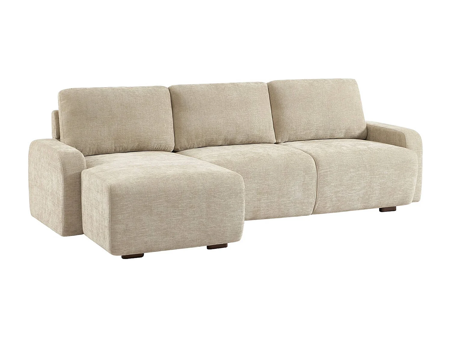 Sofá esquinero izquierdo de tela liso, 3 plazas beige