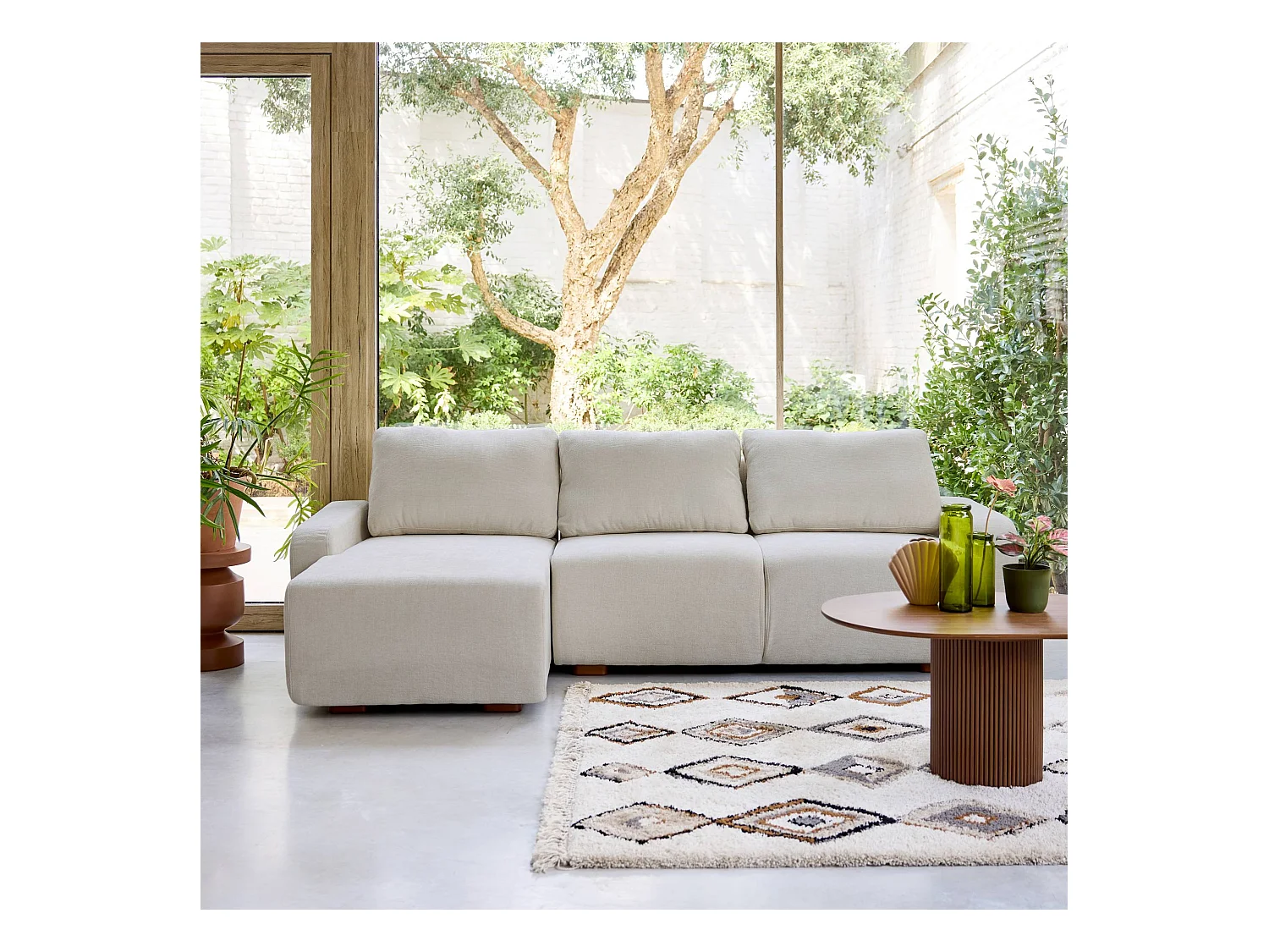 Canapé d'angle gauche 3 places tissu gris clair L 260 x P 88 / 139cm / x H 87cm - Dany