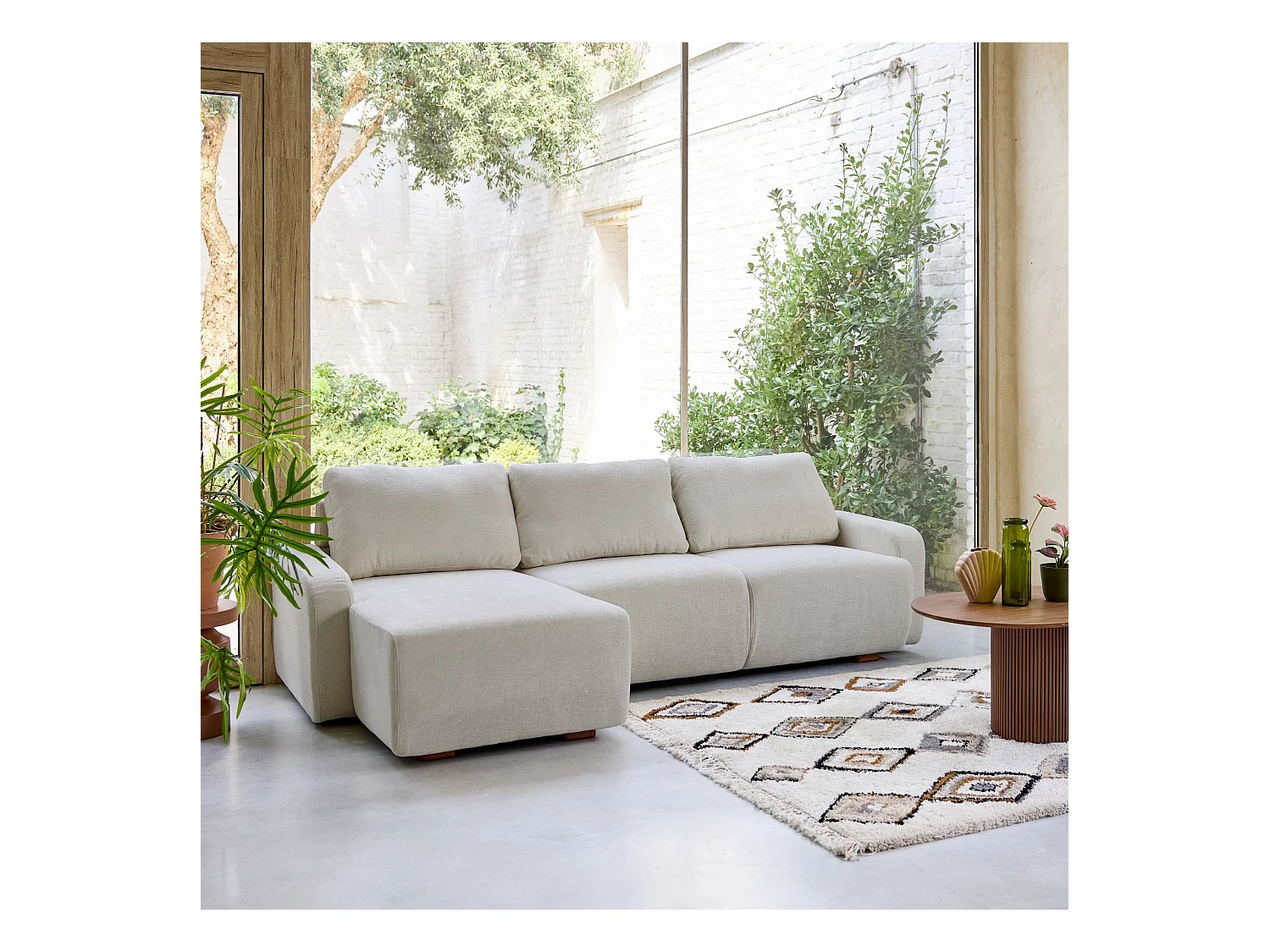 Canapé d'angle gauche 3 places tissu gris clair L 260 x P 88 / 139cm / x H 87cm - Dany