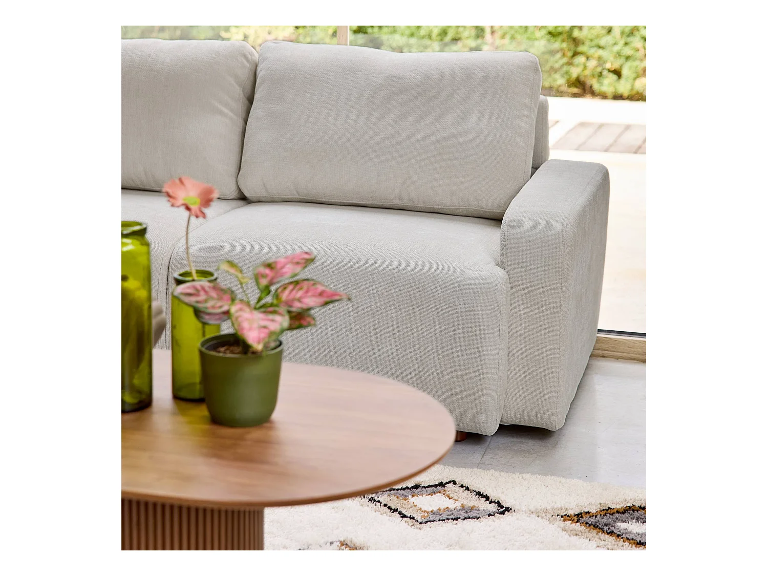 Canapé d'angle gauche 3 places tissu gris clair L 260 x P 88 / 139cm / x H 87cm - Dany