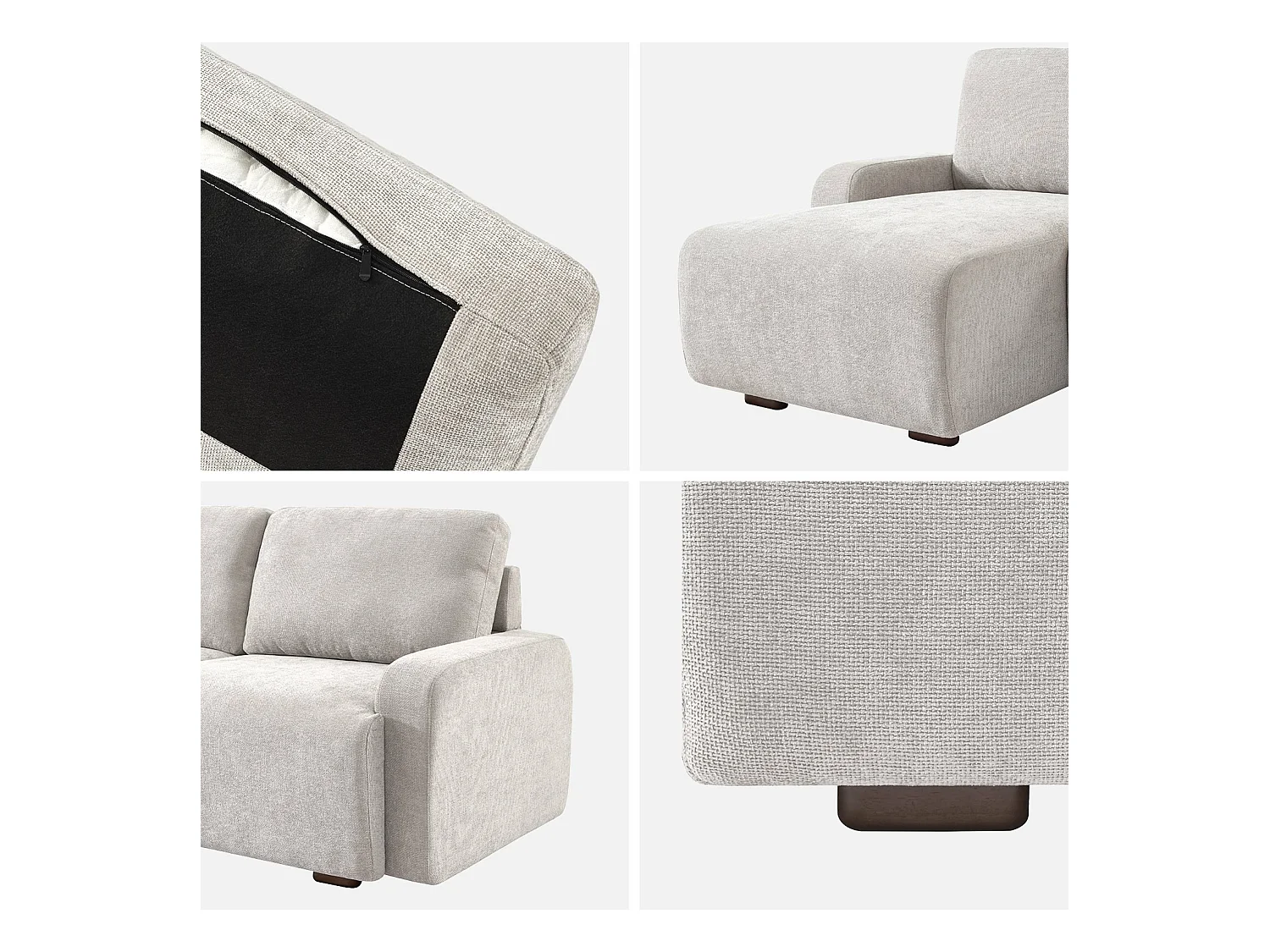 Canapé d'angle gauche 3 places tissu gris clair L 260 x P 88 / 139cm / x H 87cm - Dany