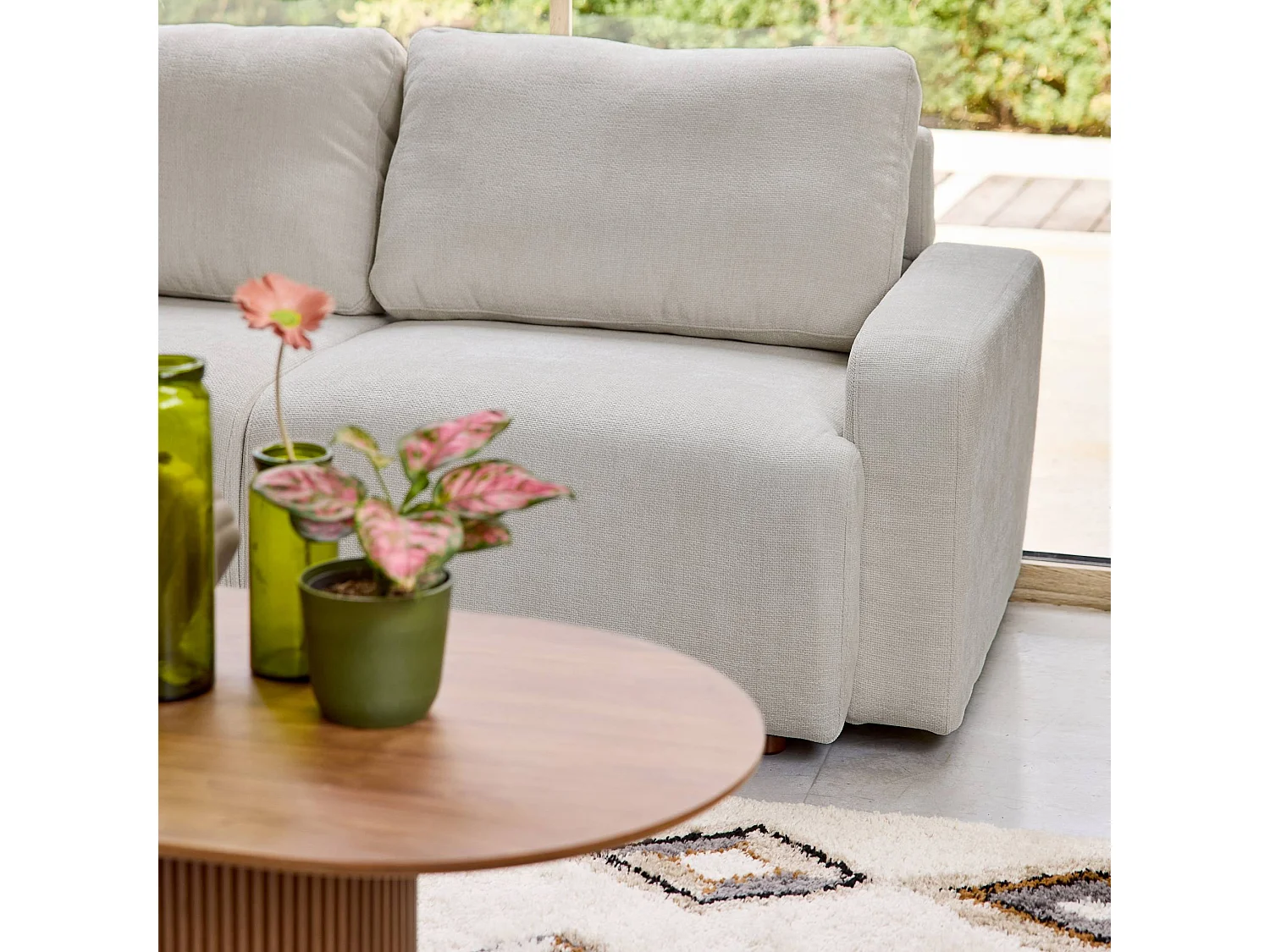 Canapé d'angle gauche 3 places tissu gris clair L 260 x P 88 / 139cm / x H 87cm - Dany