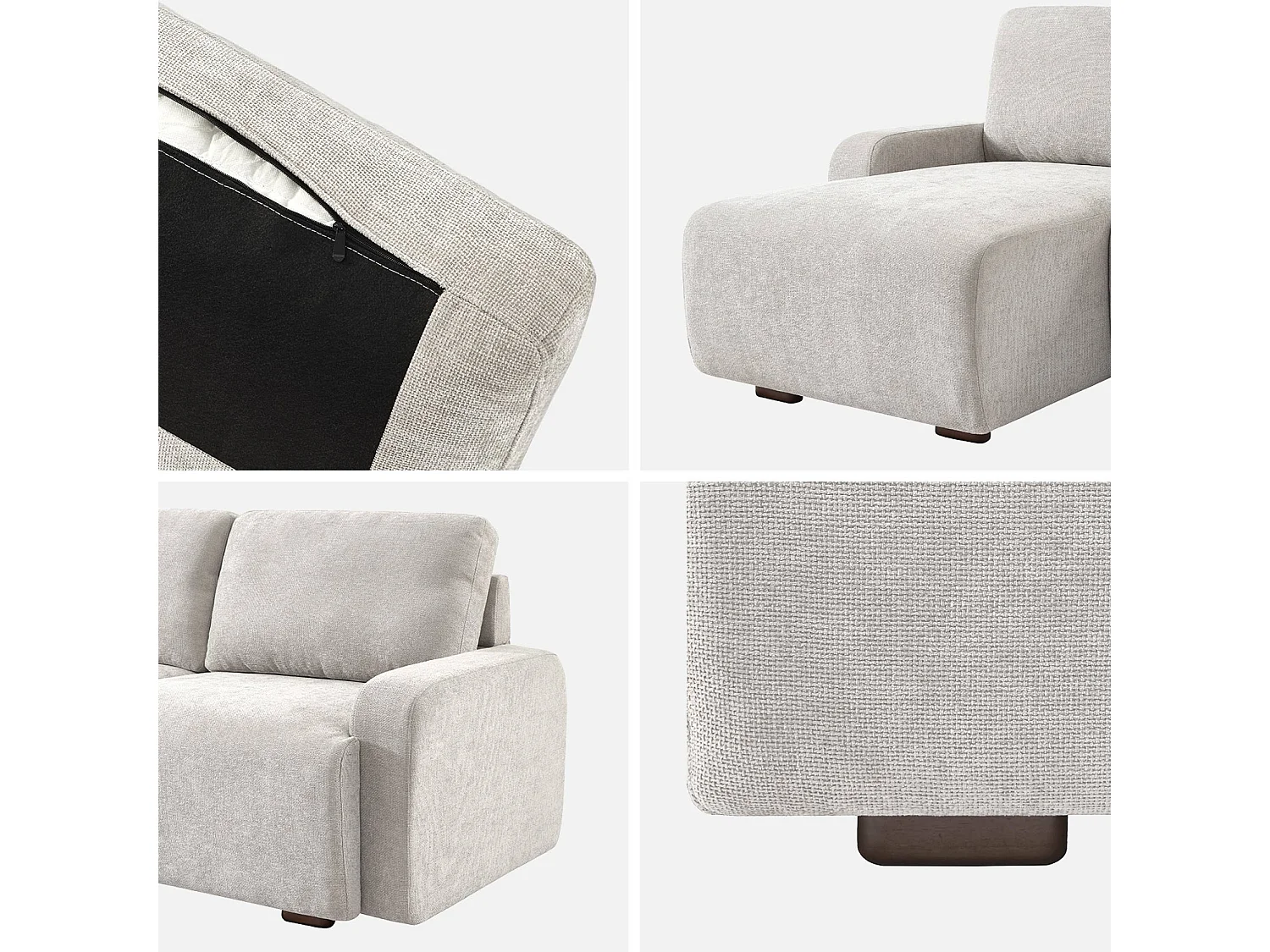 Canapé d'angle gauche 3 places tissu gris clair L 260 x P 88 / 139cm / x H 87cm - Dany