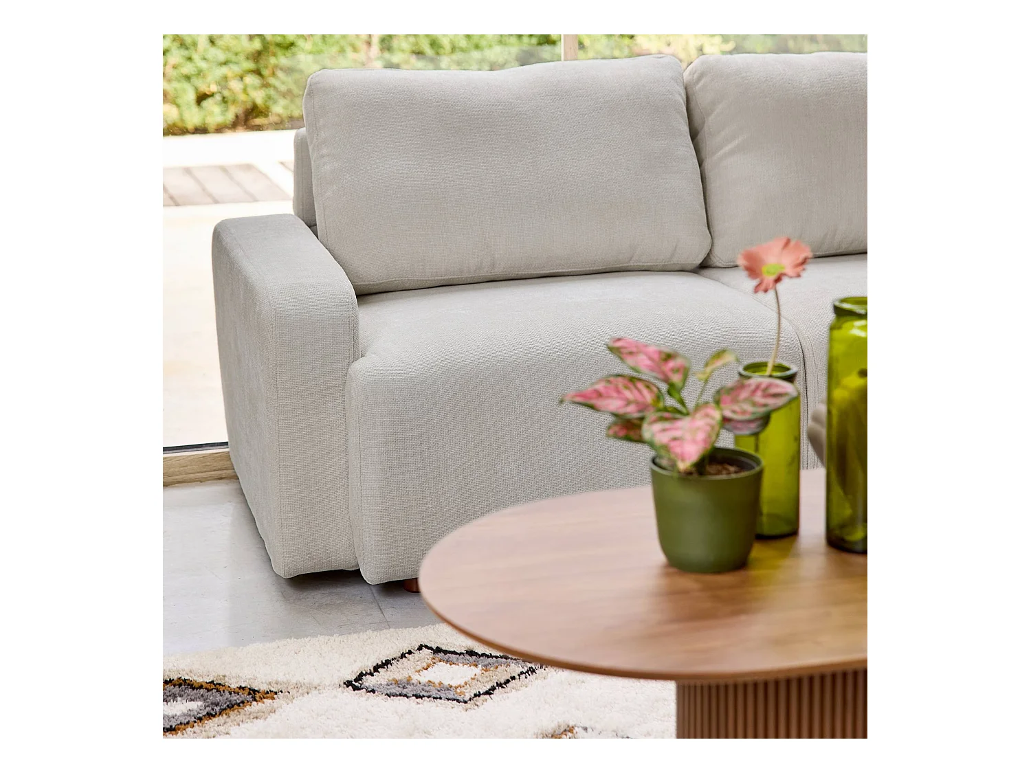 Canapé d'angle droite 3 places tissu gris clair L 260 x P 88 / 139cm / x H 87cm - Dany