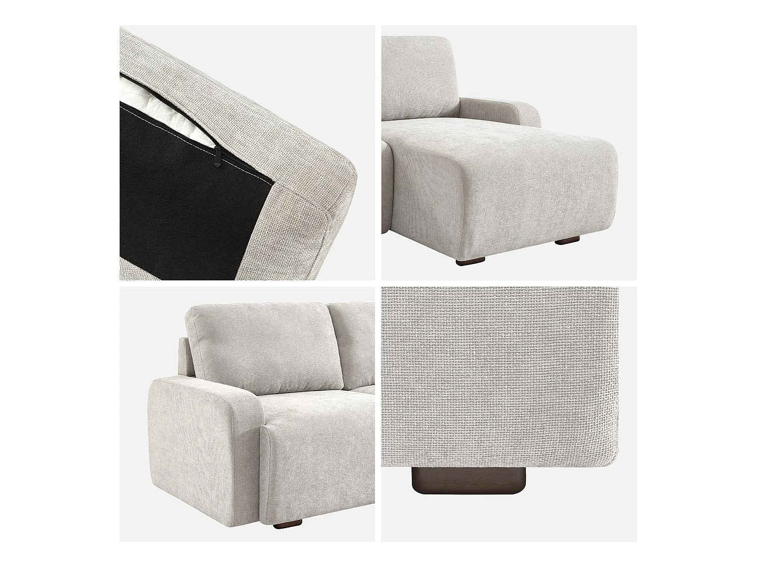 Canapé d'angle droite 3 places tissu gris clair L 260 x P 88 / 139cm / x H 87cm - Dany