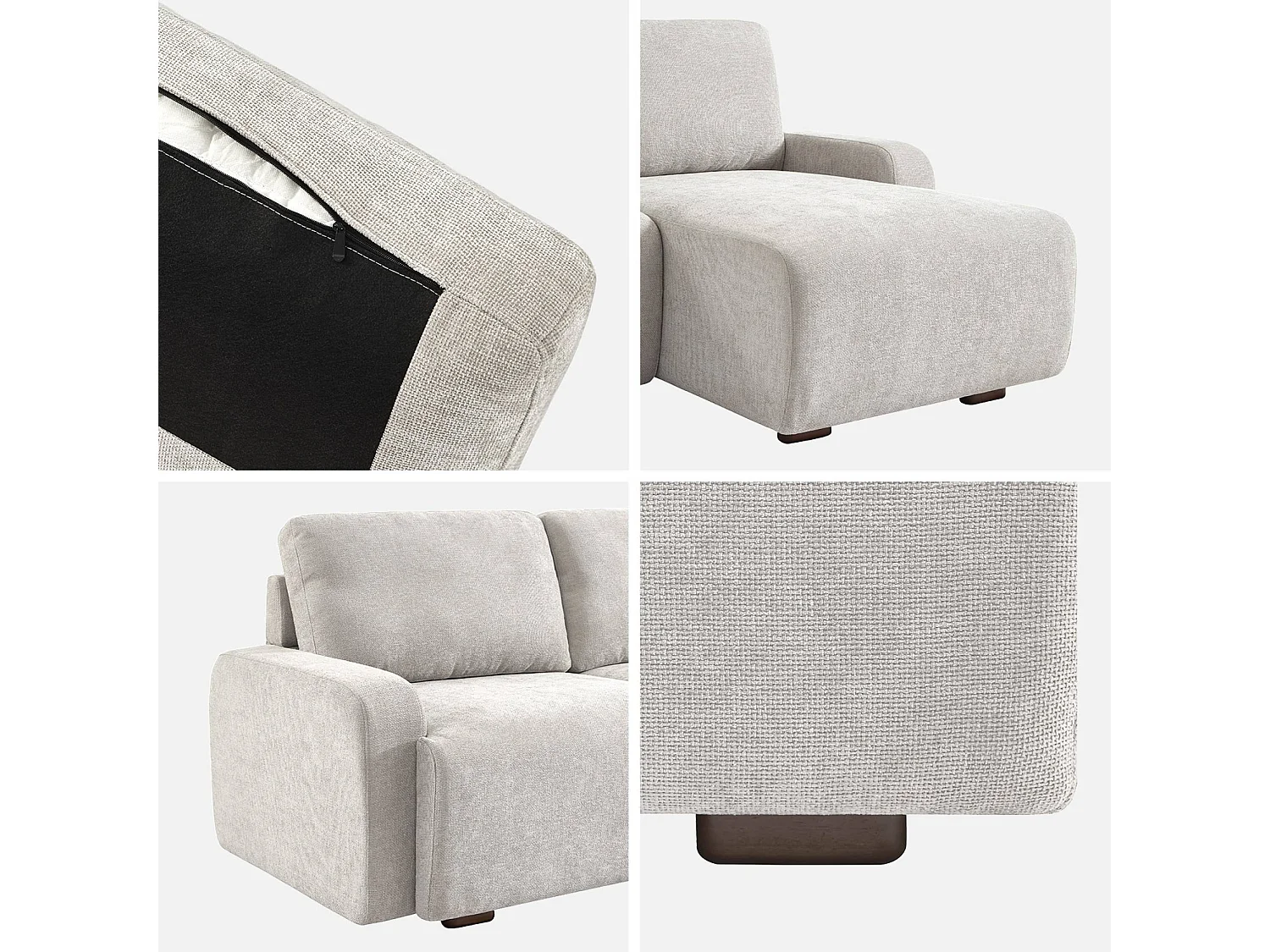 Canapé d'angle droite 3 places tissu gris clair L 260 x P 88 / 139cm / x H 87cm - Dany