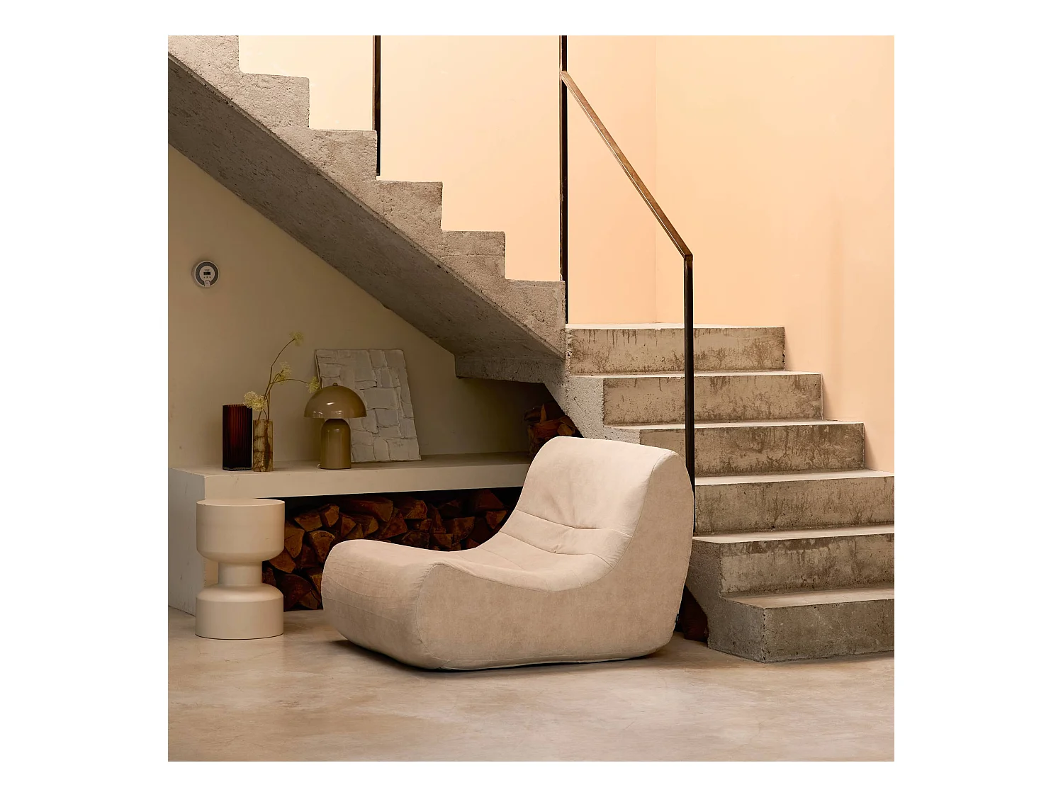 Fauteuil chauffeuse en velours style contemporain 1 place beige