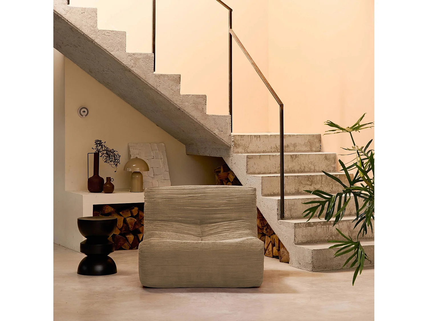 Chauffeuse velours côtelé 1 place taupe L 91 x P 105 x H 72 cm - SOKOL