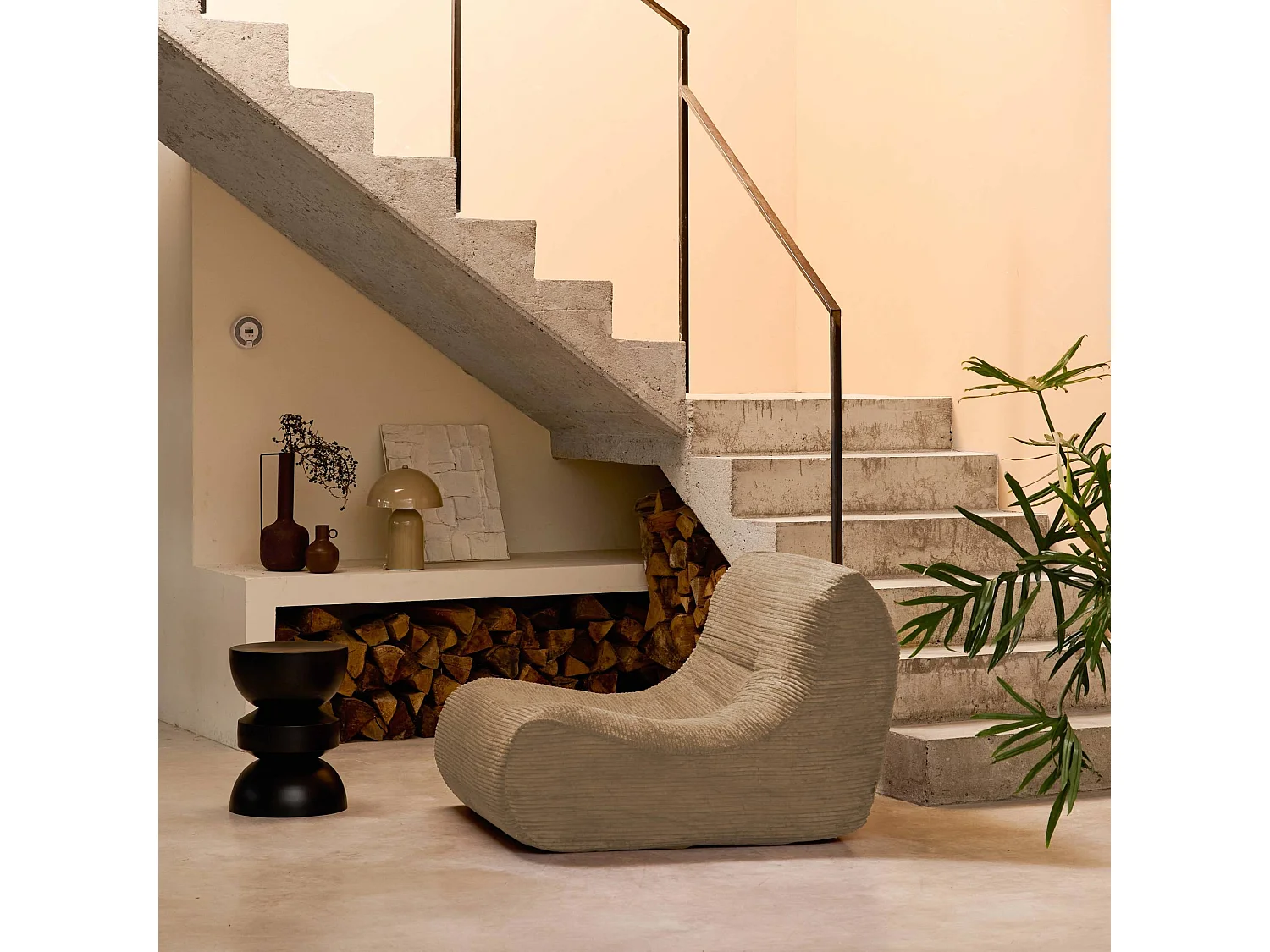 Chauffeuse velours côtelé 1 place taupe L 91 x P 105 x H 72 cm - SOKOL