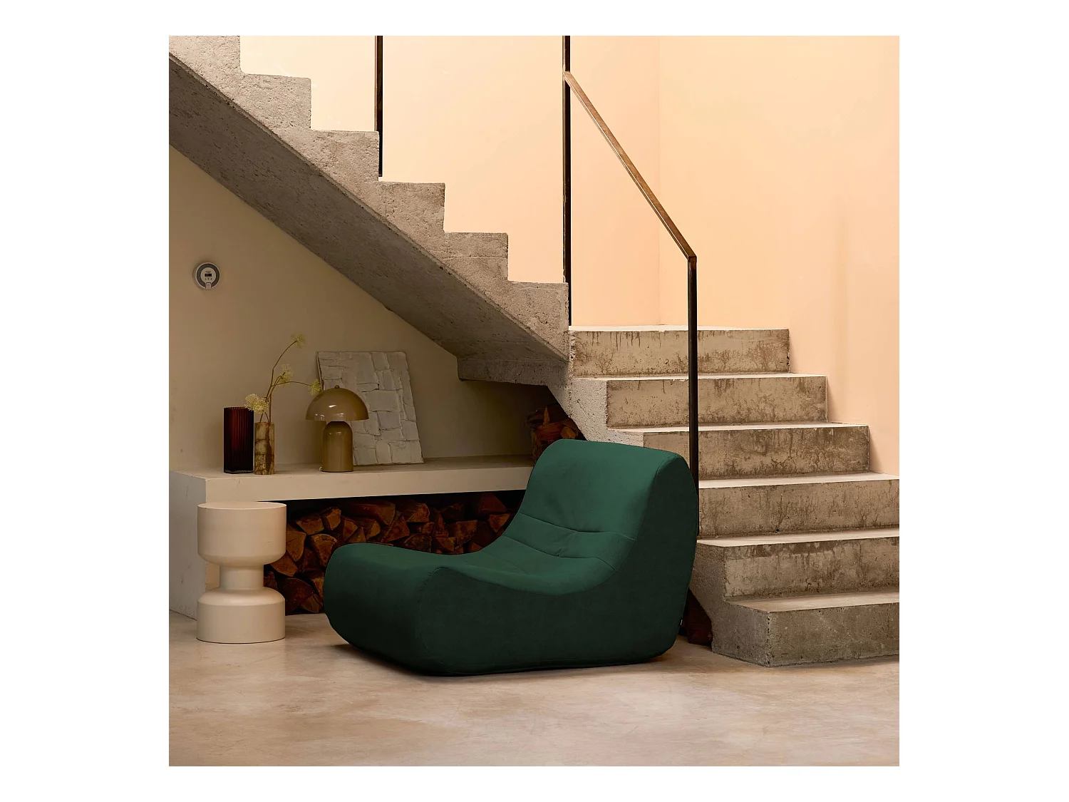 Fauteuil chauffeuse en velours style contemporain 1 place vert