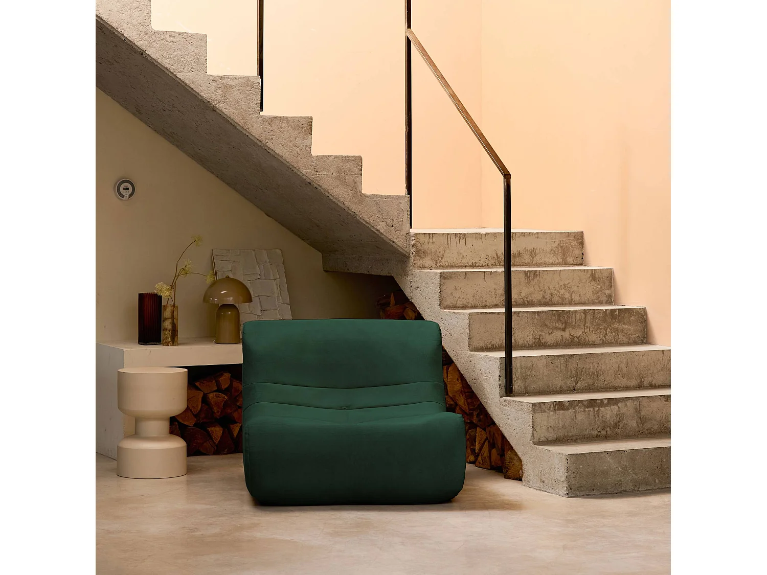 Fauteuil chauffeuse en velours style contemporain 1 place vert