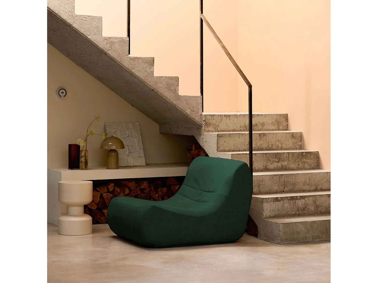 Fauteuil chauffeuse en velours style contemporain 1 place vert