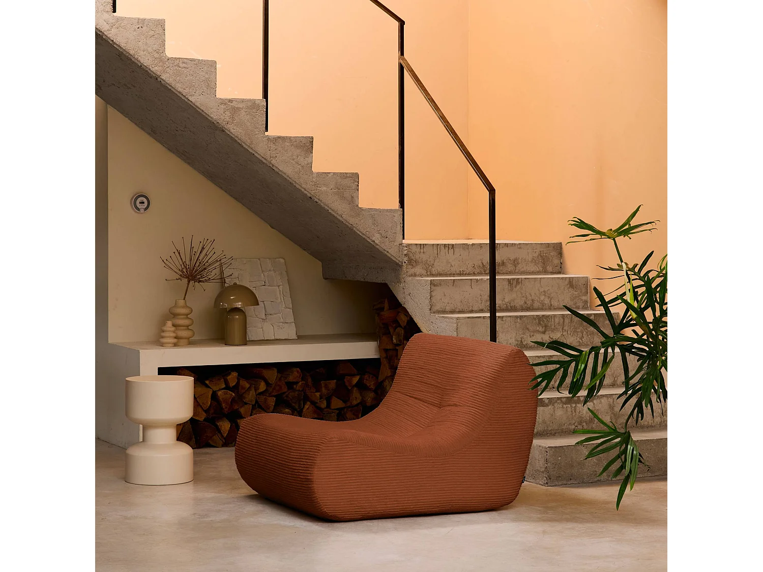 Chauffeuse velours côtelé 1 place terracotta L 91 x P 105 x H 72 cm - SOKOL