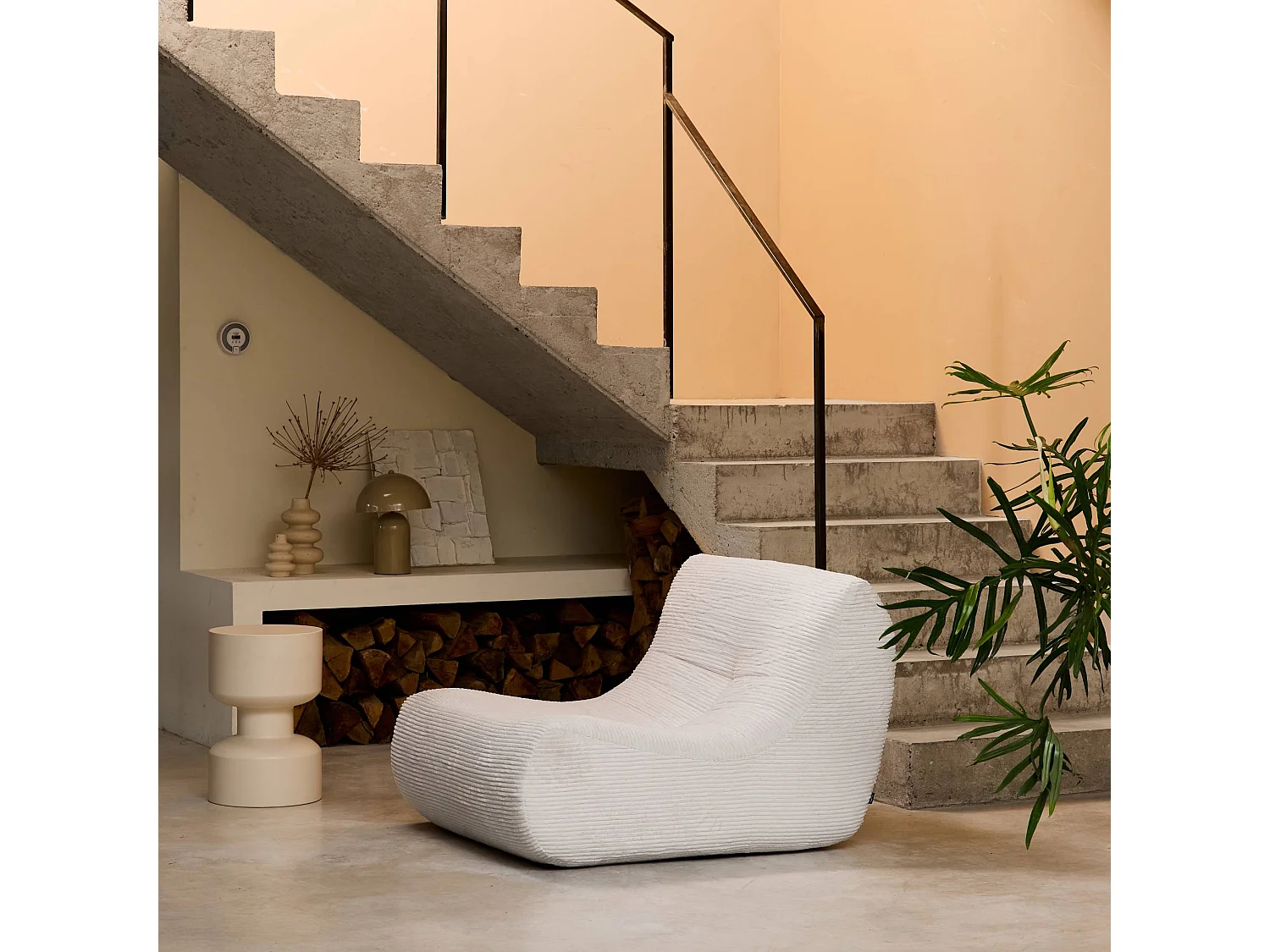 Chauffeuse velours côtelé 1 place crème L 91 x P 105 x H 72 cm - SOKOL
