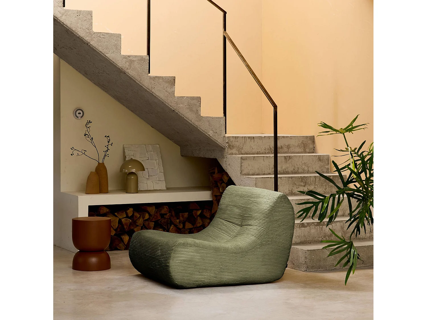 Chauffeuse velours côtelé 1 place kaki L 91 x P 105 x H 72 cm - SOKOL