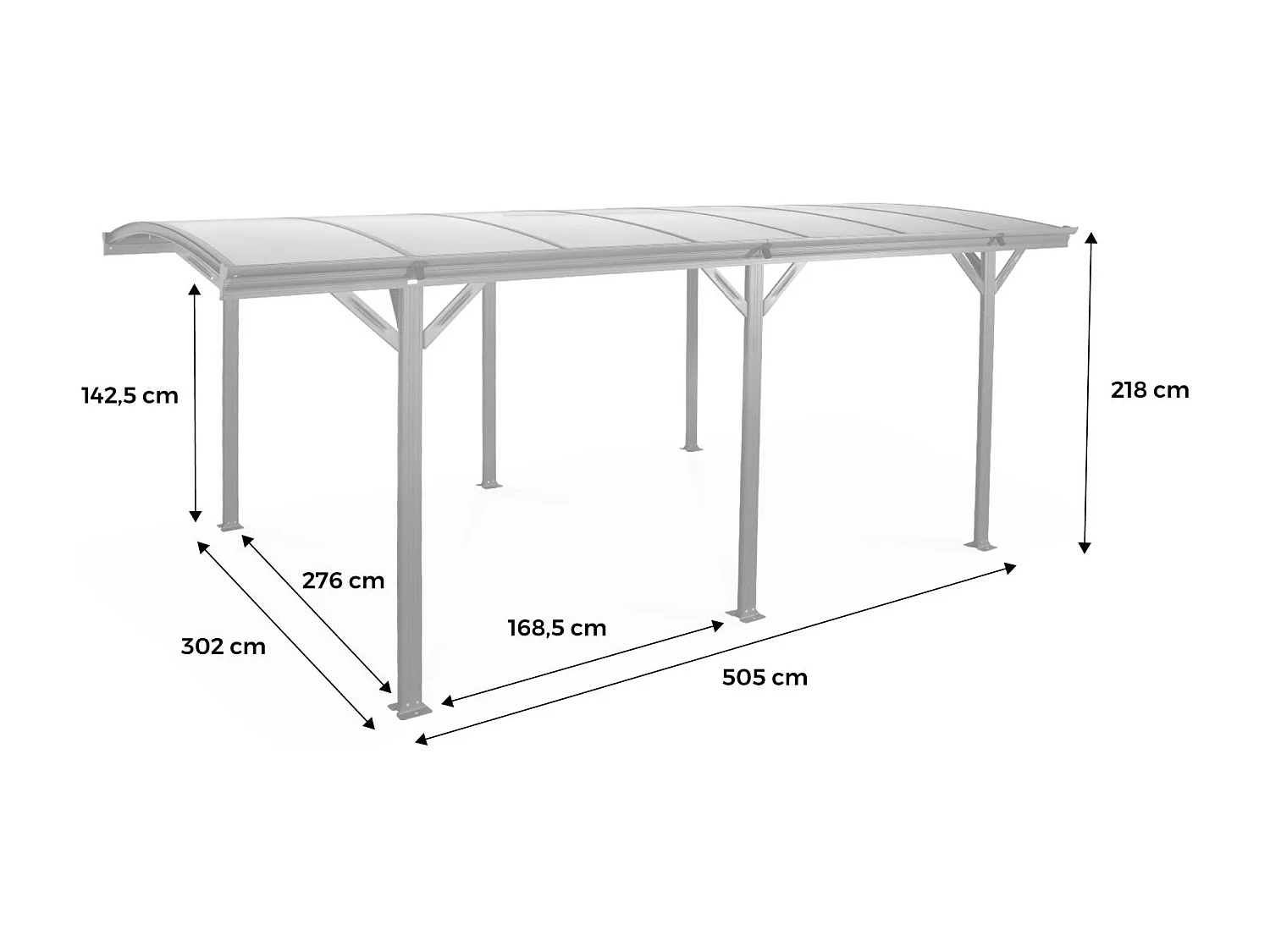 Tettoia per auto in alluminio e policarbonato, 15m², antracite