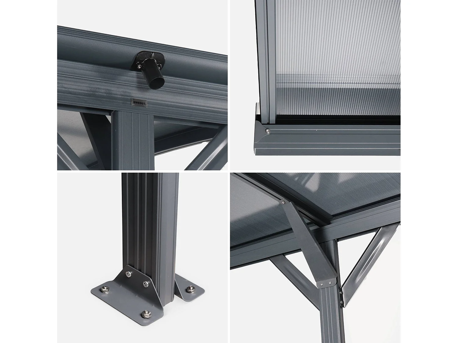 Tettoia per auto in alluminio e policarbonato, 15m², antracite