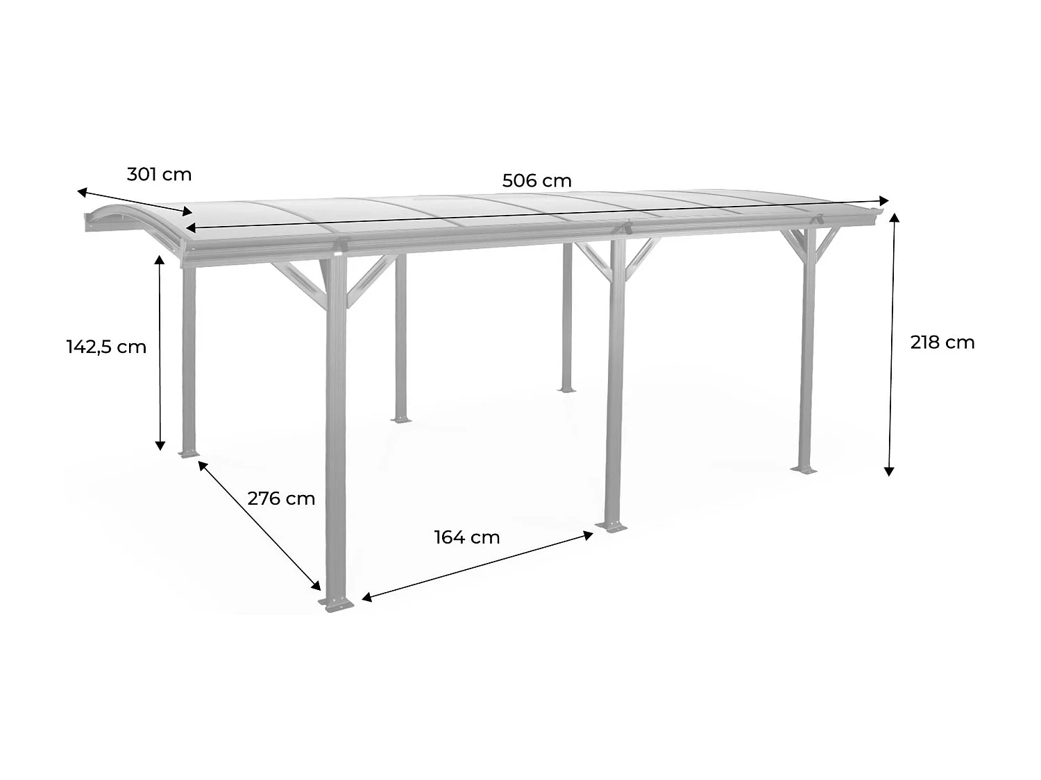 Tettoia per auto in alluminio e policarbonato, 15m², antracite