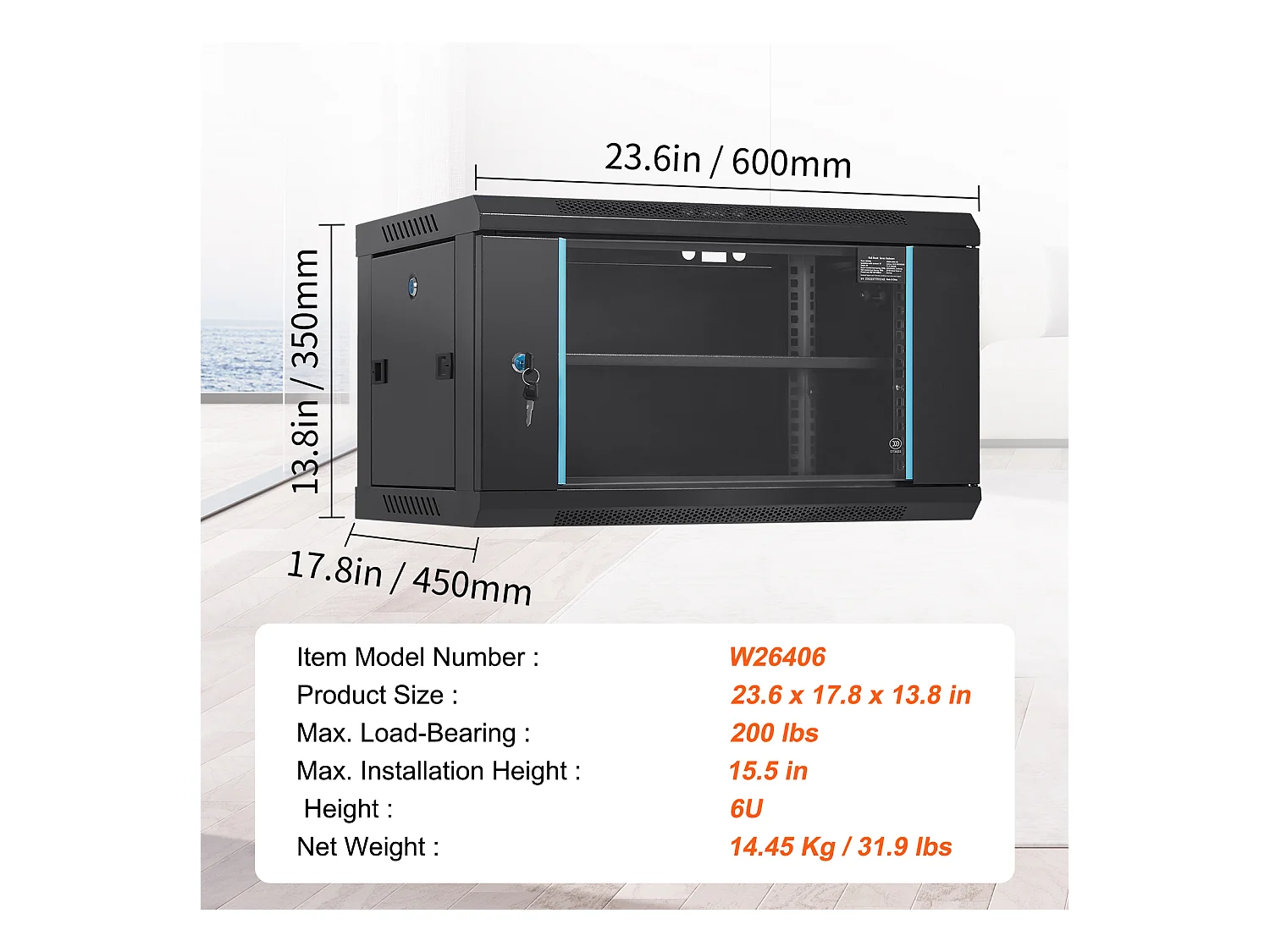 Boîtier Mural pour Serveur Réseau SucceBuy 6U, 39cm de Profondeur, Serrure de Porte, pour Réseau