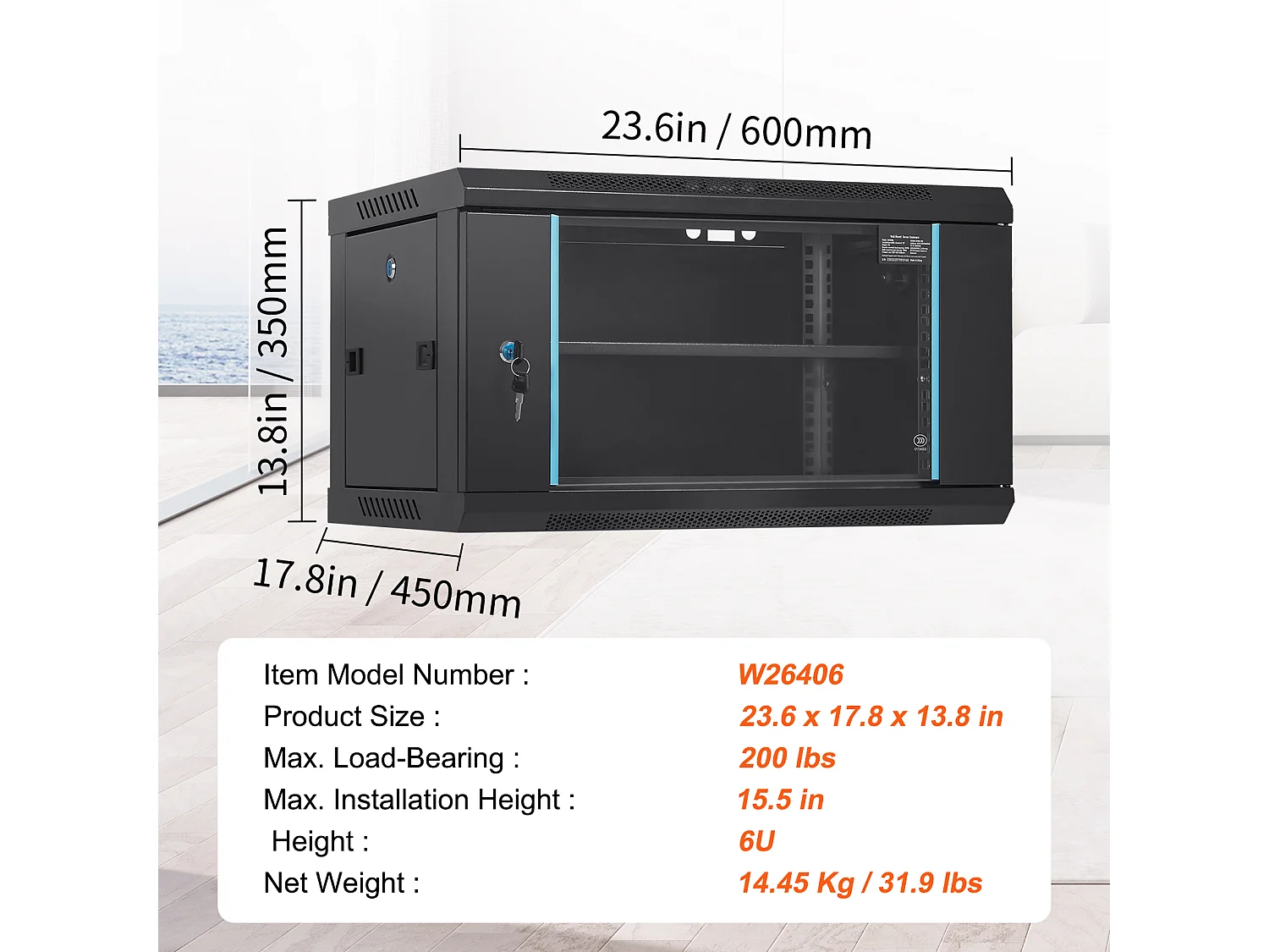 Boîtier Mural pour Serveur Réseau SucceBuy 6U, 39cm de Profondeur, Serrure de Porte, pour Réseau