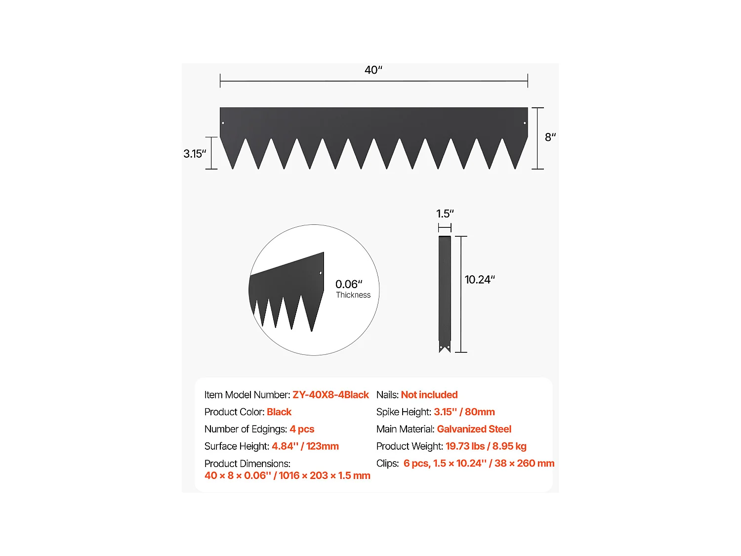 Bordures à Planter SucceBuy Bordure de Jardin en Acier Durable et Résistante à la Rouille 4PCS 1016 x 203 mm