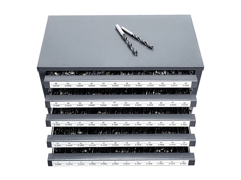 Szafa Magazynowa SucceBuy na Wiertła do Wiertarki z Pięcioma Szufladami na Wiertła nr 1 do nr 60, Składowanie Stapialne z Etykietami