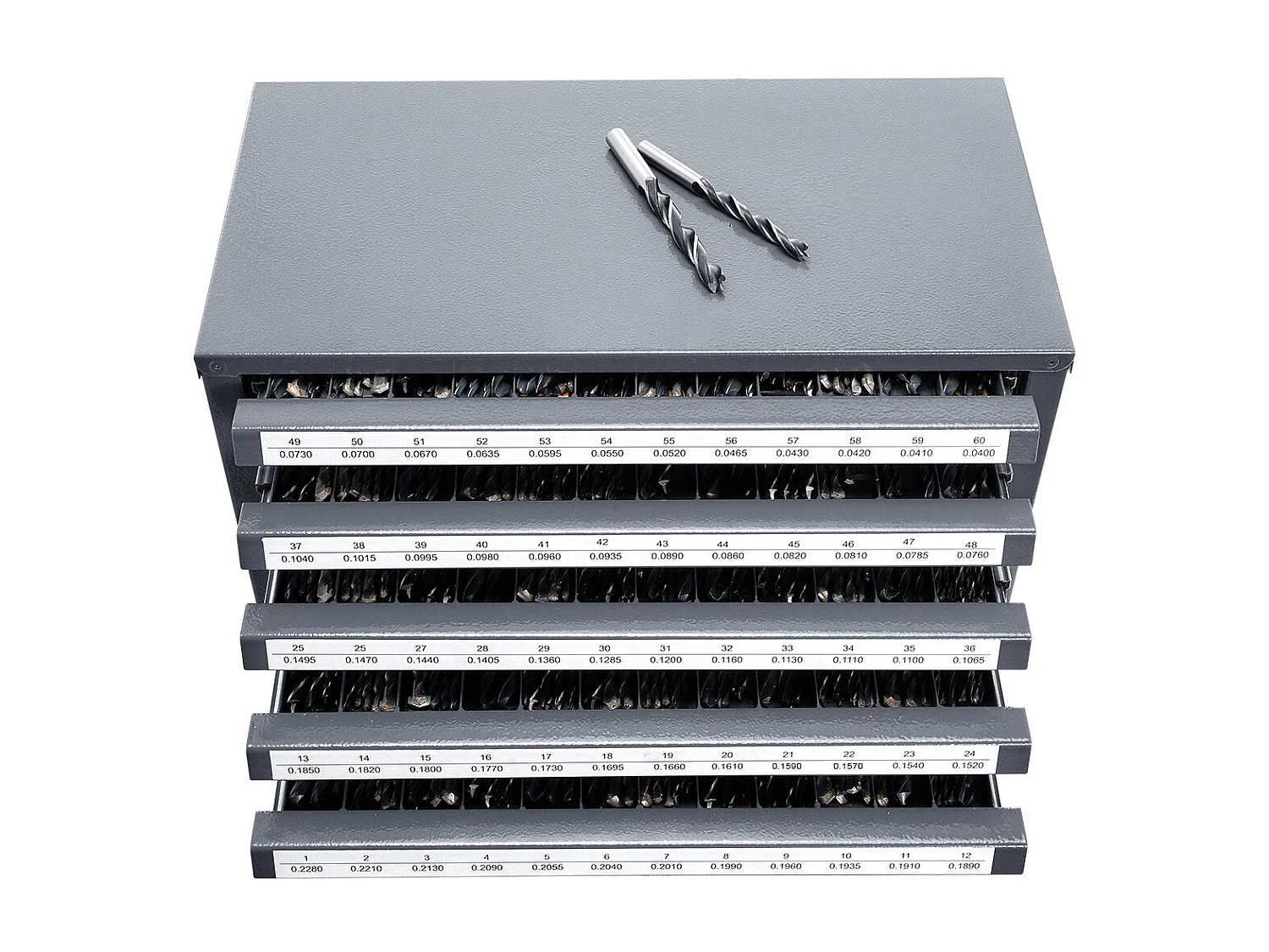 Armoire de Rangement SucceBuy pour Embouts de Perceuse à Cinq Tiroirs pour les Forets n° 1 à n° 60, Rangement Empliable avec Étiquettes