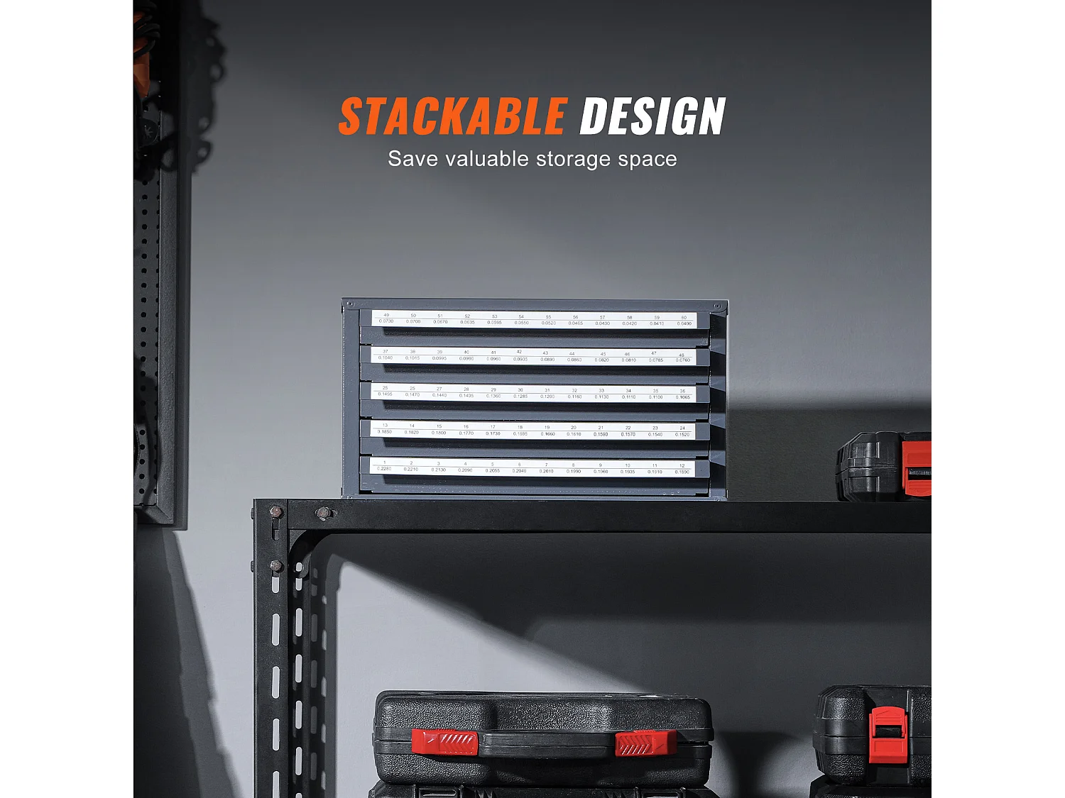 Armoire de Rangement SucceBuy pour Embouts de Perceuse à Cinq Tiroirs pour les Forets n° 1 à n° 60, Rangement Empliable avec Étiquettes