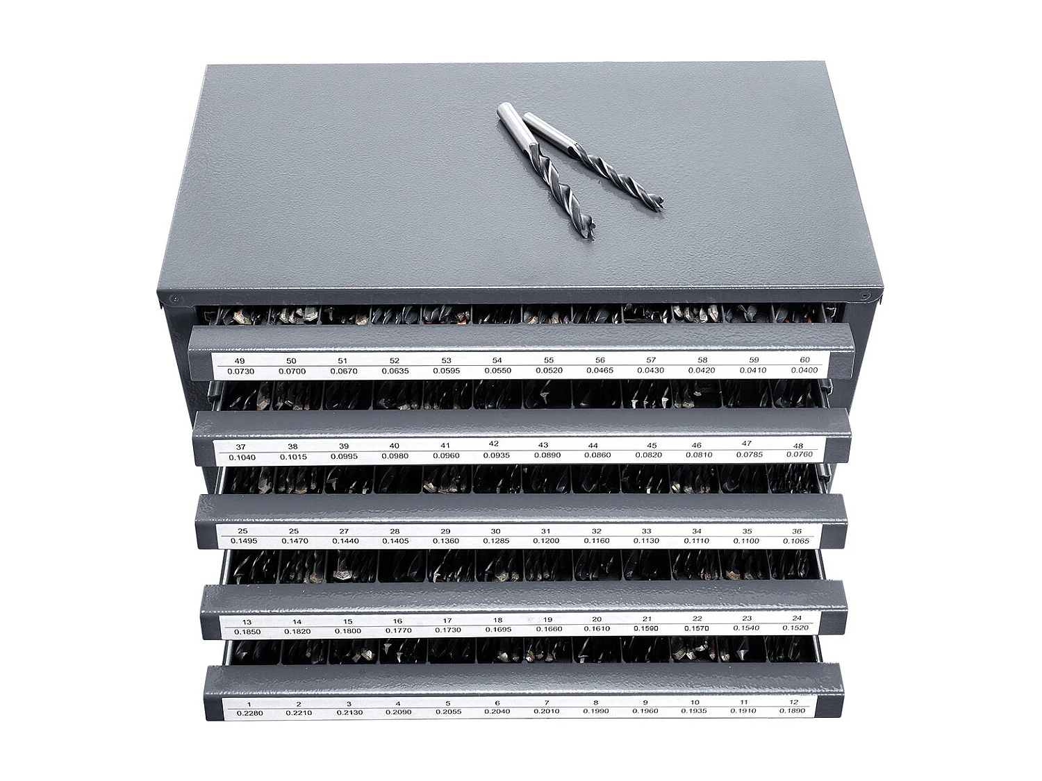 Armoire de Rangement SucceBuy pour Embouts de Perceuse à Cinq Tiroirs pour les Forets n° 1 à n° 60, Rangement Empliable avec Étiquettes