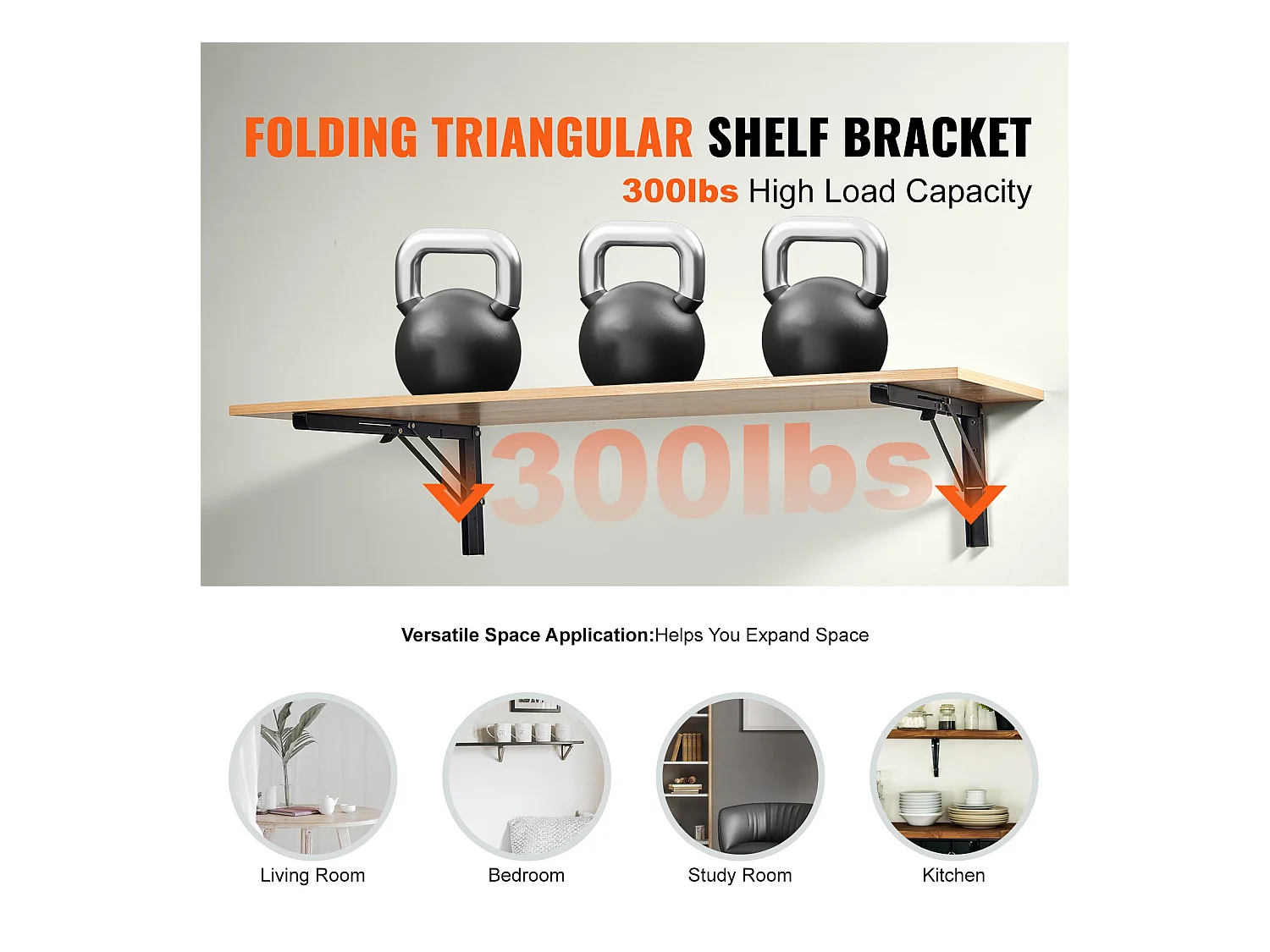 Support d'Étagère SucceBuy, Pliable, 61 cm L, 2 Pièces, Flottant Robuste, pour les Salons, Bureaux, Cuisines, Salles de Bains et Bureaux