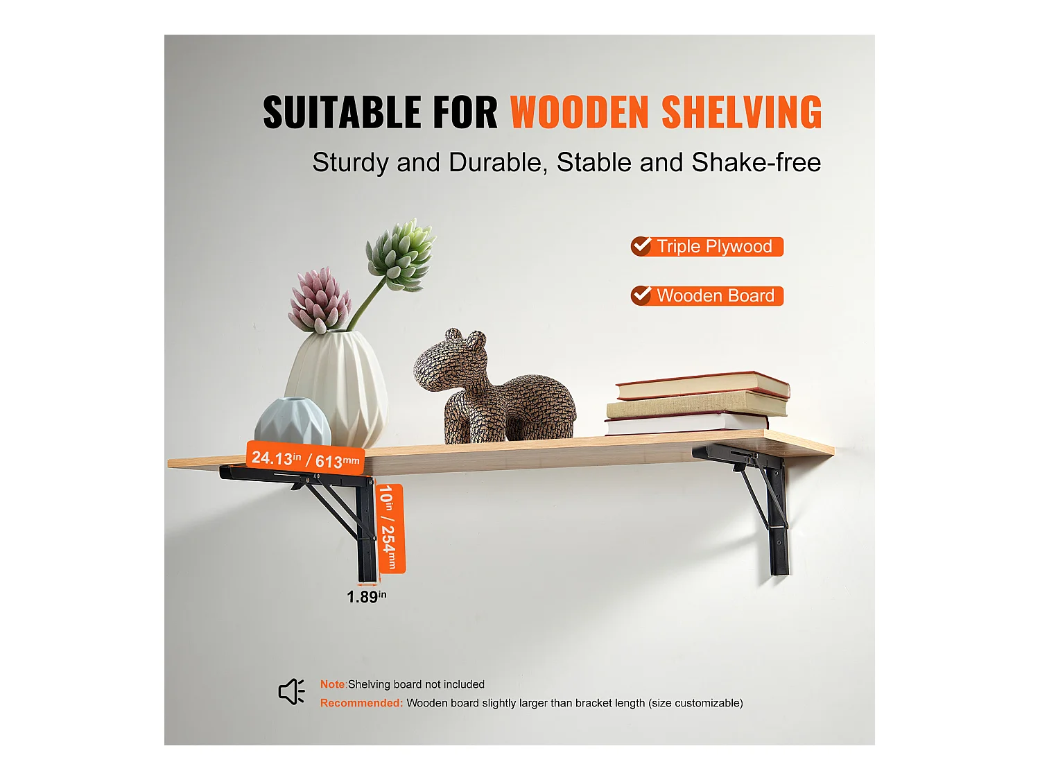 Support d'Étagère SucceBuy, Pliable, 61 cm L, 2 Pièces, Flottant Robuste, pour les Salons, Bureaux, Cuisines, Salles de Bains et Bureaux