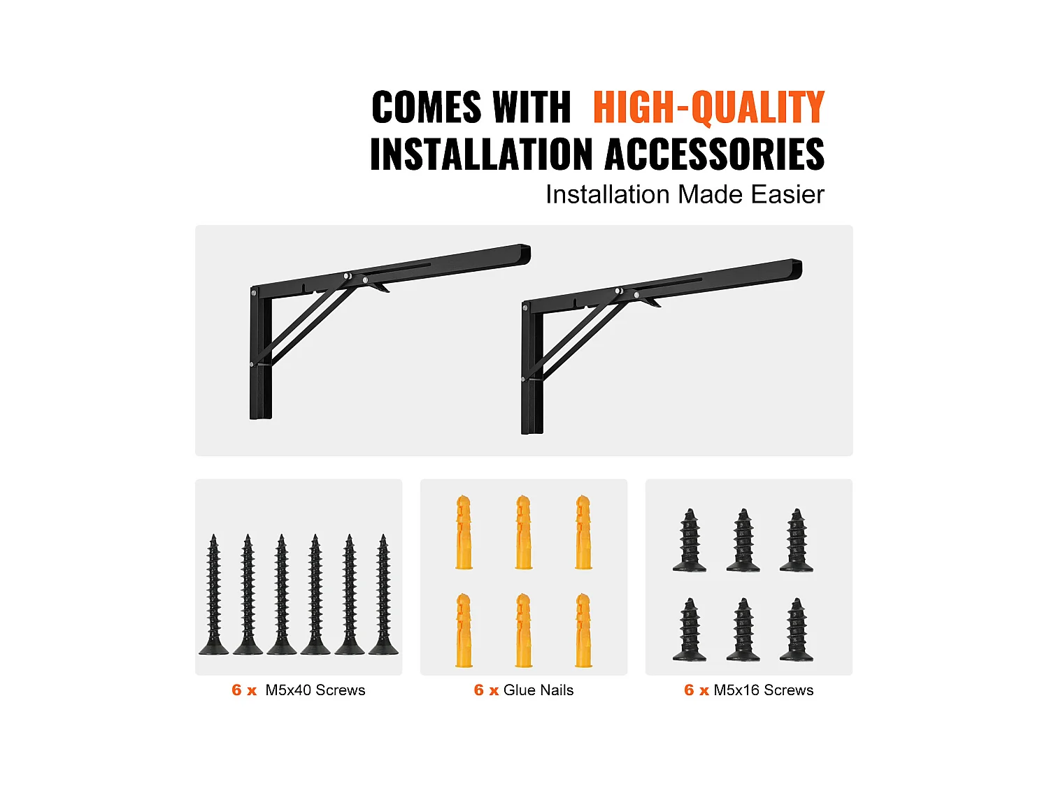 Support d'Étagère SucceBuy, Pliable, 61 cm L, 2 Pièces, Flottant Robuste, pour les Salons, Bureaux, Cuisines, Salles de Bains et Bureaux