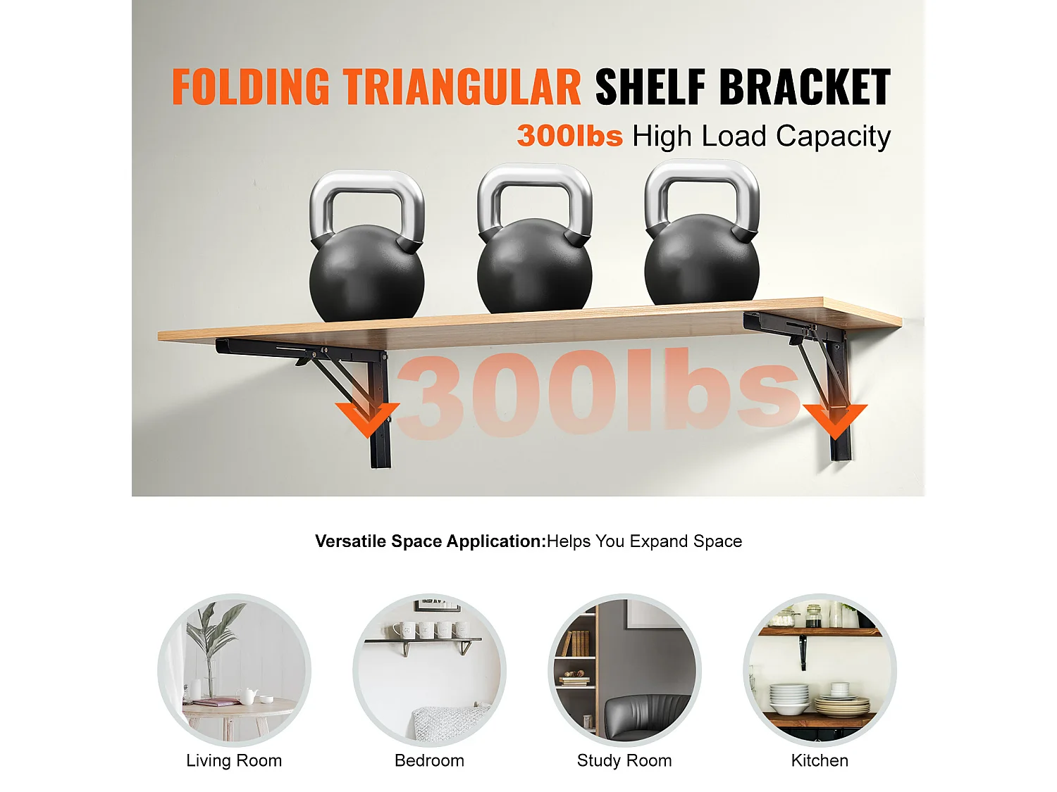 Support d'Étagère SucceBuy, Pliable, 61 cm L, 2 Pièces, Flottant Robuste, pour les Salons, Bureaux, Cuisines, Salles de Bains et Bureaux