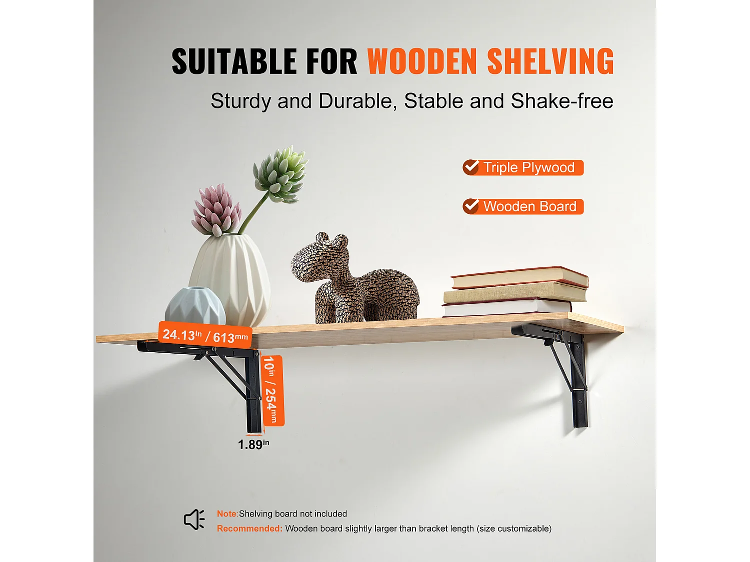 Support d'Étagère SucceBuy, Pliable, 61 cm L, 2 Pièces, Flottant Robuste, pour les Salons, Bureaux, Cuisines, Salles de Bains et Bureaux