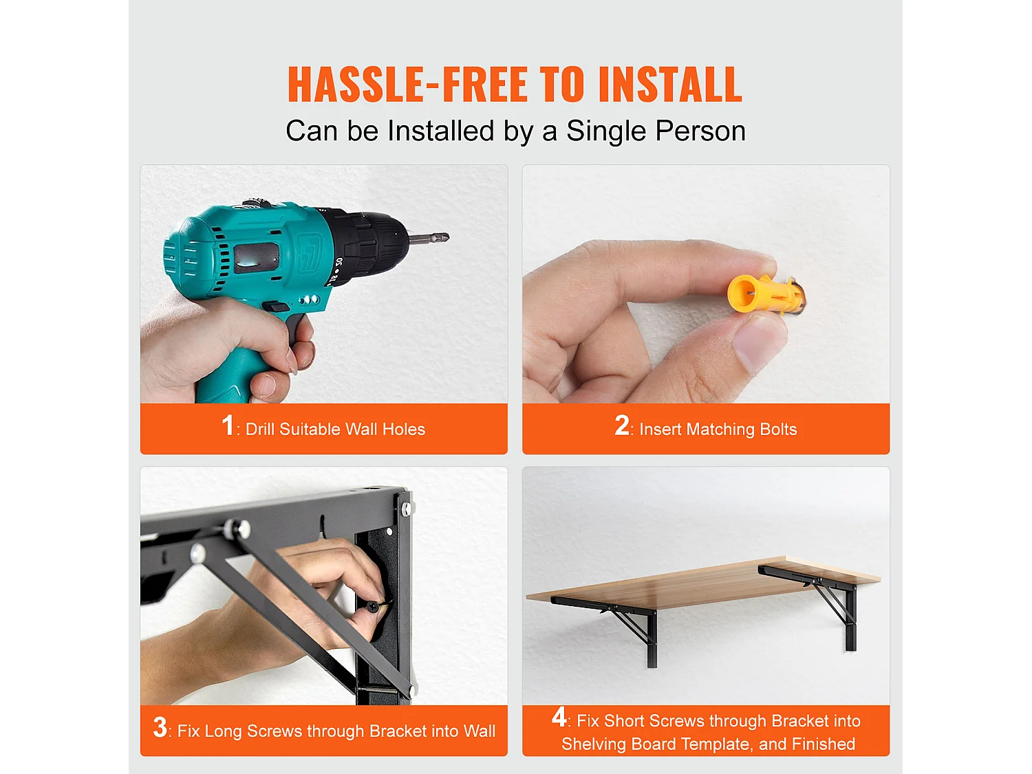 Support d'Étagère SucceBuy, Pliable, 61 cm L, 2 Pièces, Flottant Robuste, pour les Salons, Bureaux, Cuisines, Salles de Bains et Bureaux