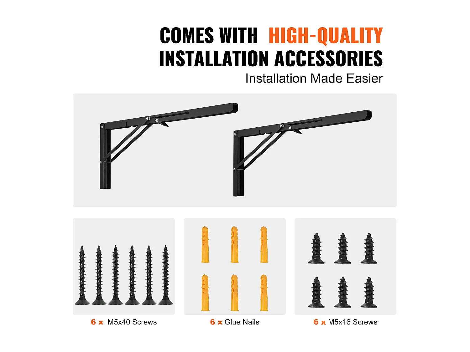 Support d'Étagère SucceBuy, Pliable, 61 cm L, 2 Pièces, Flottant Robuste, pour les Salons, Bureaux, Cuisines, Salles de Bains et Bureaux